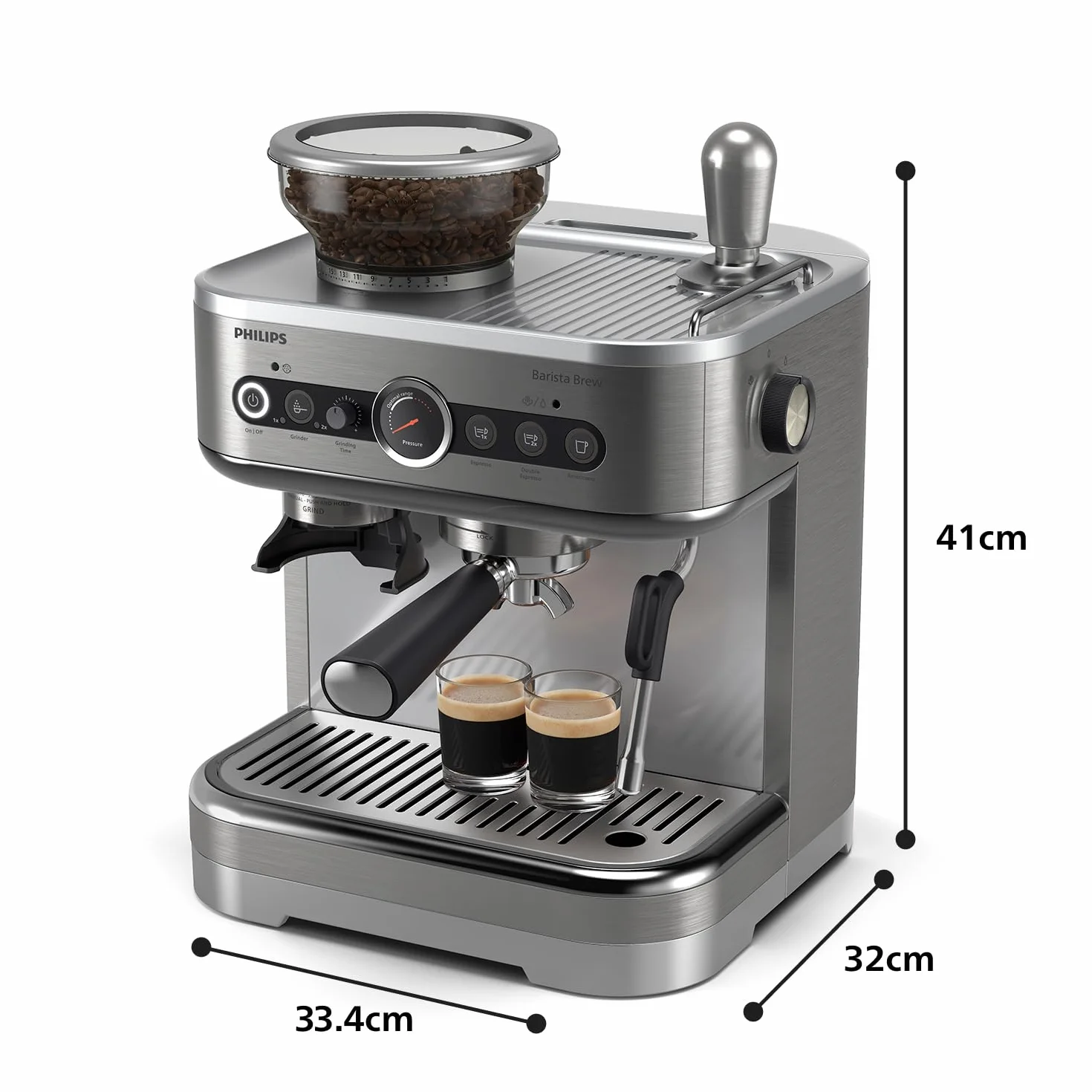 Philips Barista Brew Półautomatyczny Ekspres do Kawy Espresso Americano, Pojemnik 250g, Srebrny (PSA3218/01)