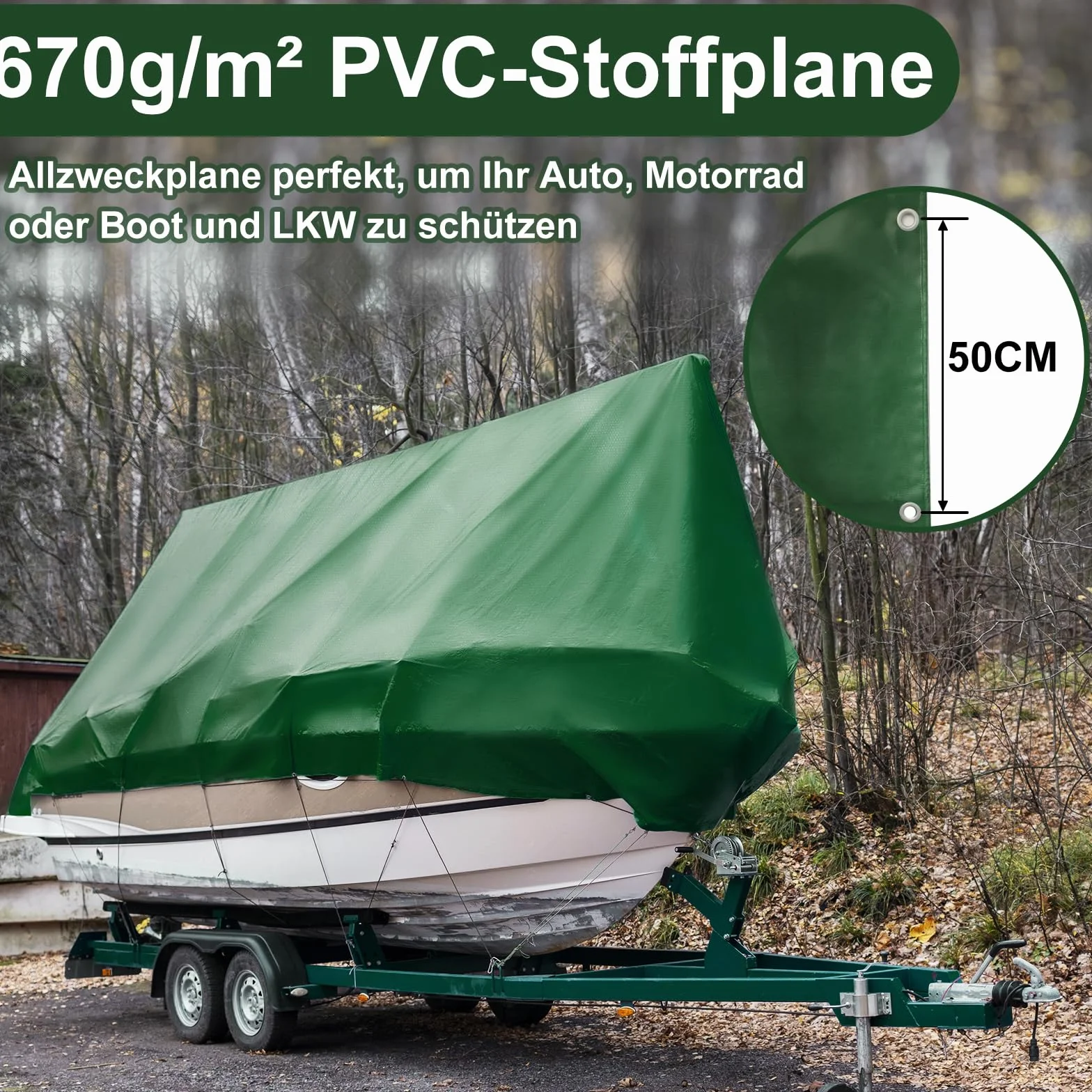 Plandeka okryciowa 670 g/m², do samochodów ciężarowych, z oczkami, wodoszczelna, odporna na rozerwanie, wzmocnione krawędzie, plandeka ochronna na samochód, na basen, prace budowlane, dach (4 x 6 m)