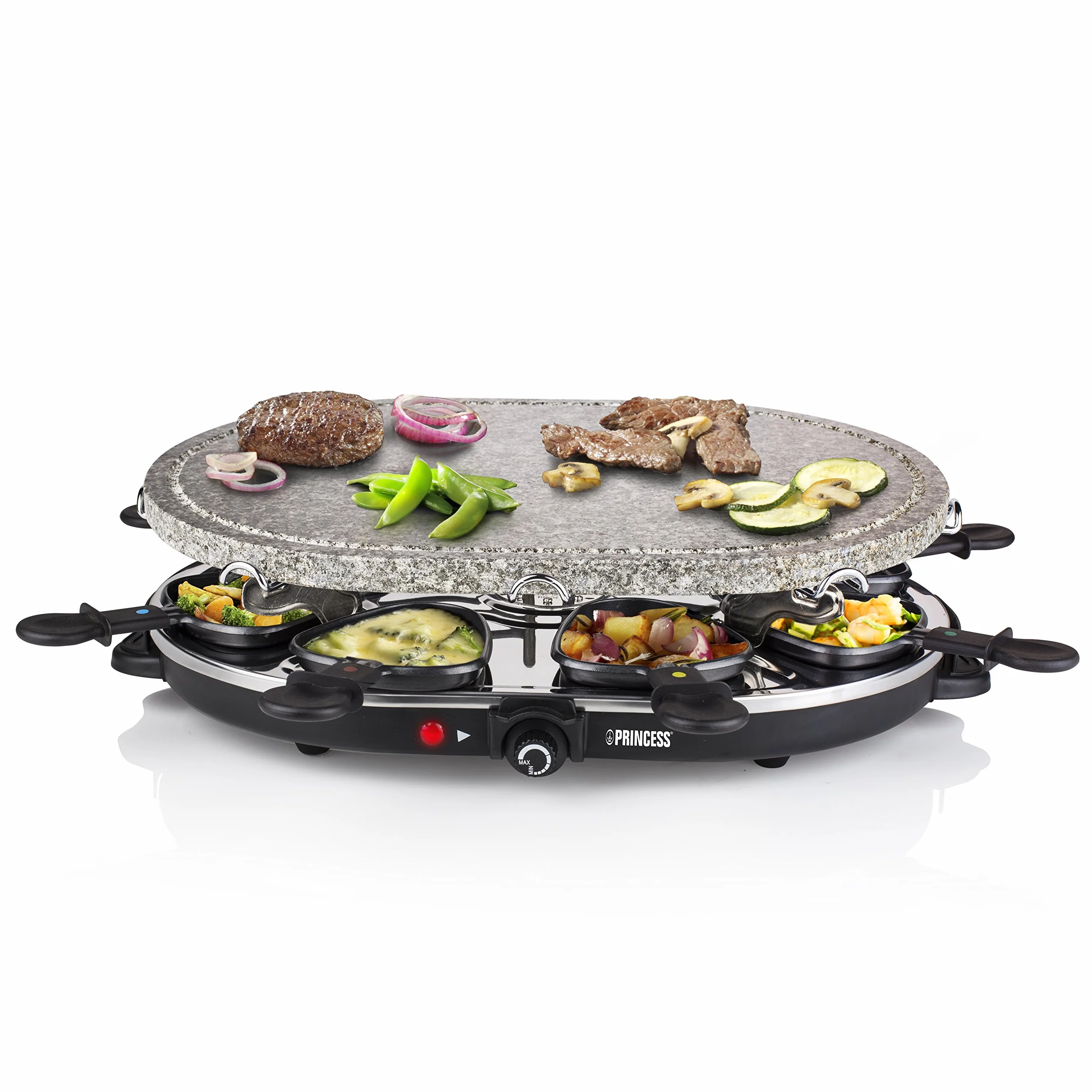 Princess Owalny Grill Do Raclette 1200 W Regulowany Termostat Dla 8 Osób Patelnia z Powłoką Zapobiegającą Przywieraniu