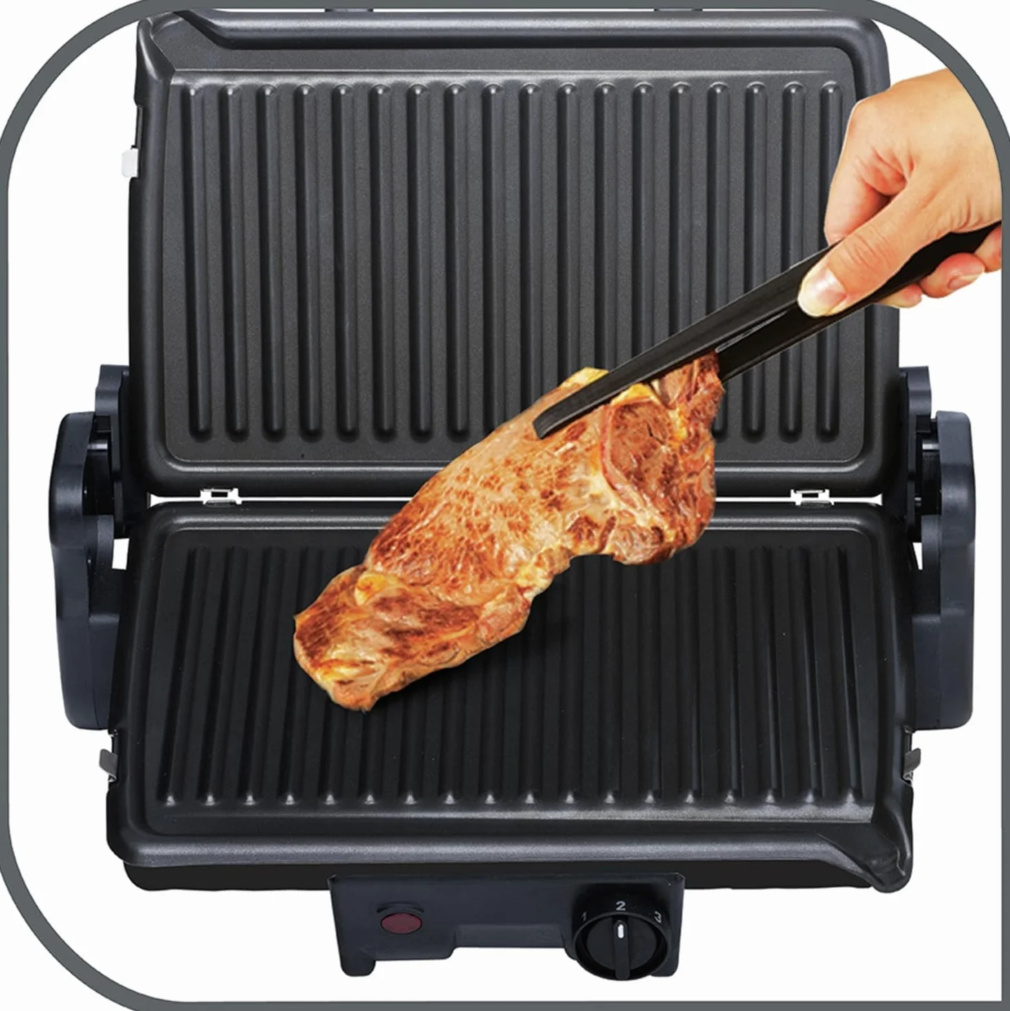TEFAL GC2050 Grill Minute, Grill elektryczny 1600 W, 2 tryby grillowania, 3 pozycje termostatu, płyty z powłoką nieprzywierającą, srebrny