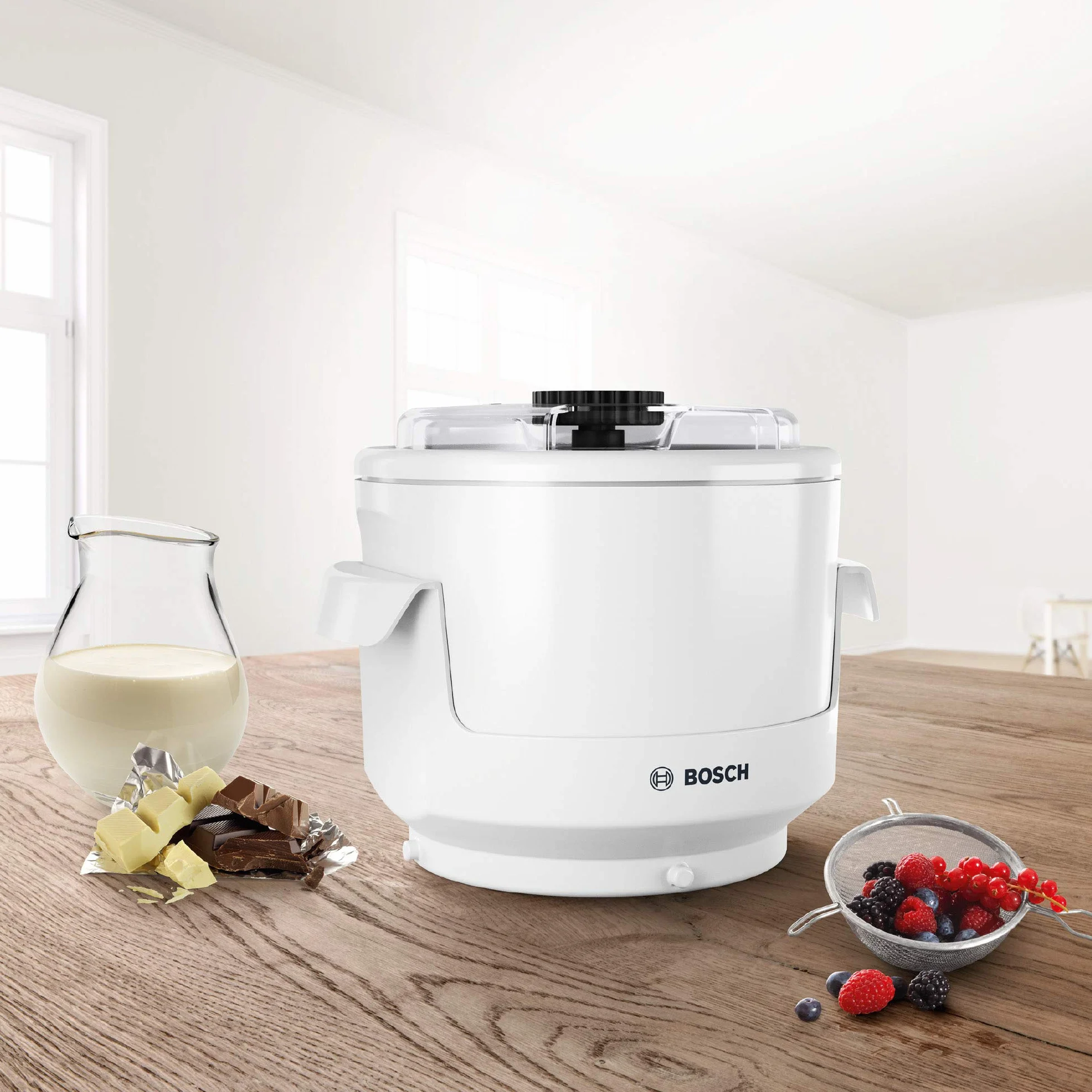 Bosch Hausgeräte MUZ9EB1 Optimum Maszyna do Lodów, Tworzywo Sztuczne, 550 ml, Biały/Czarny
