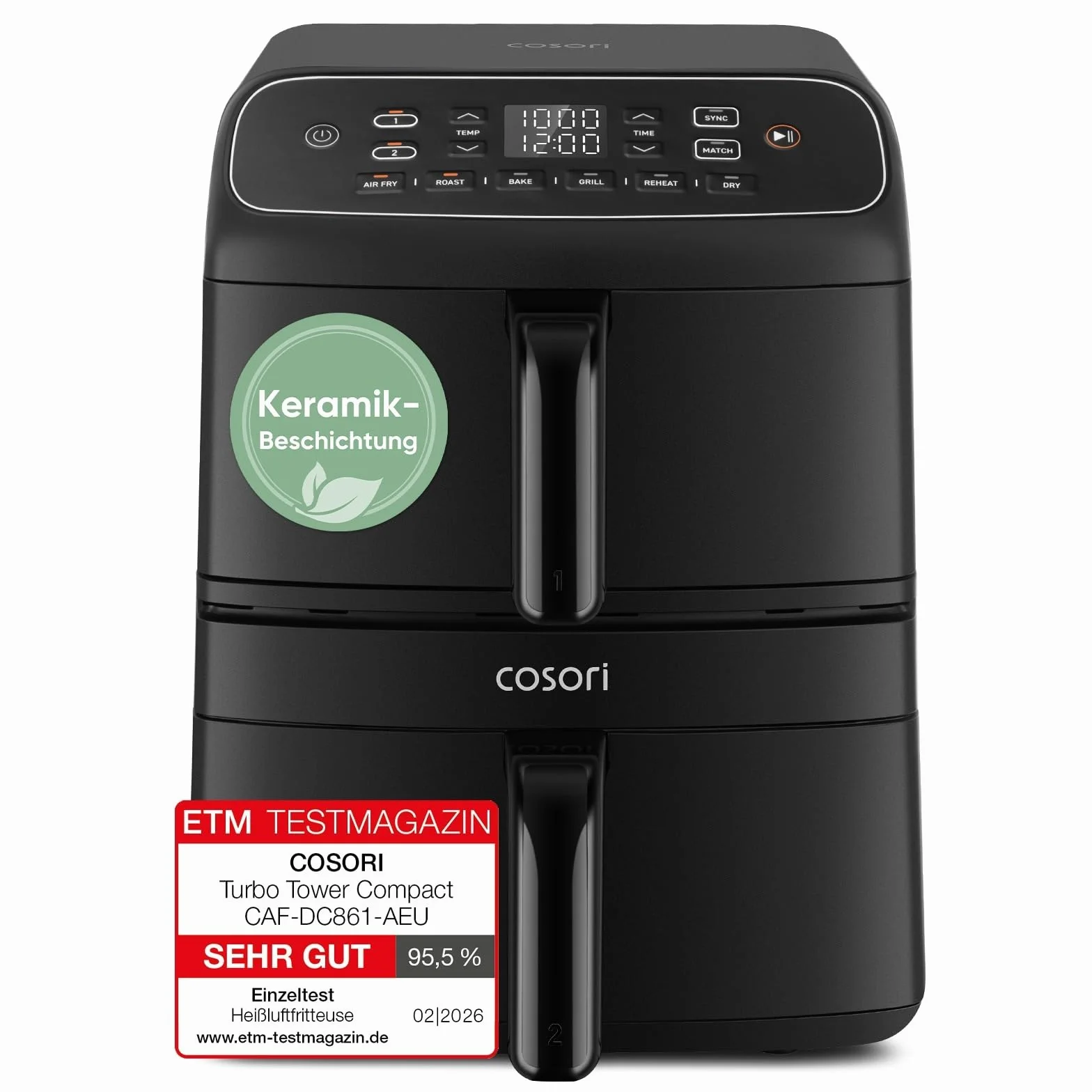 COSORI Airfryer z powłoką ceramiczną, dwukomorowa frytkownica beztłuszczowa bez PFAS, pojemność 8,6 l, konstrukcja dwupoziomowa, technologia cyrkulacji gorącego powietrza
