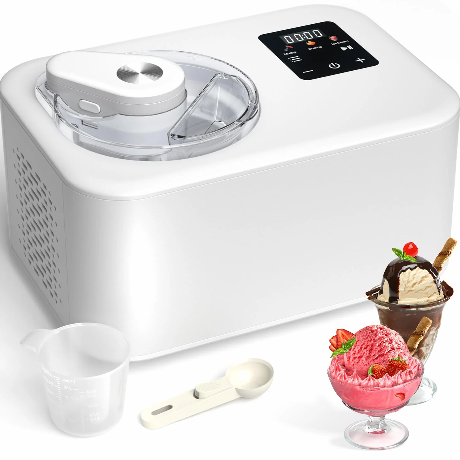 Maszyna do lodów z kompresorem 1.2L 3 tryby lody gelato sorbety smoothie bowl koktajle mleczne