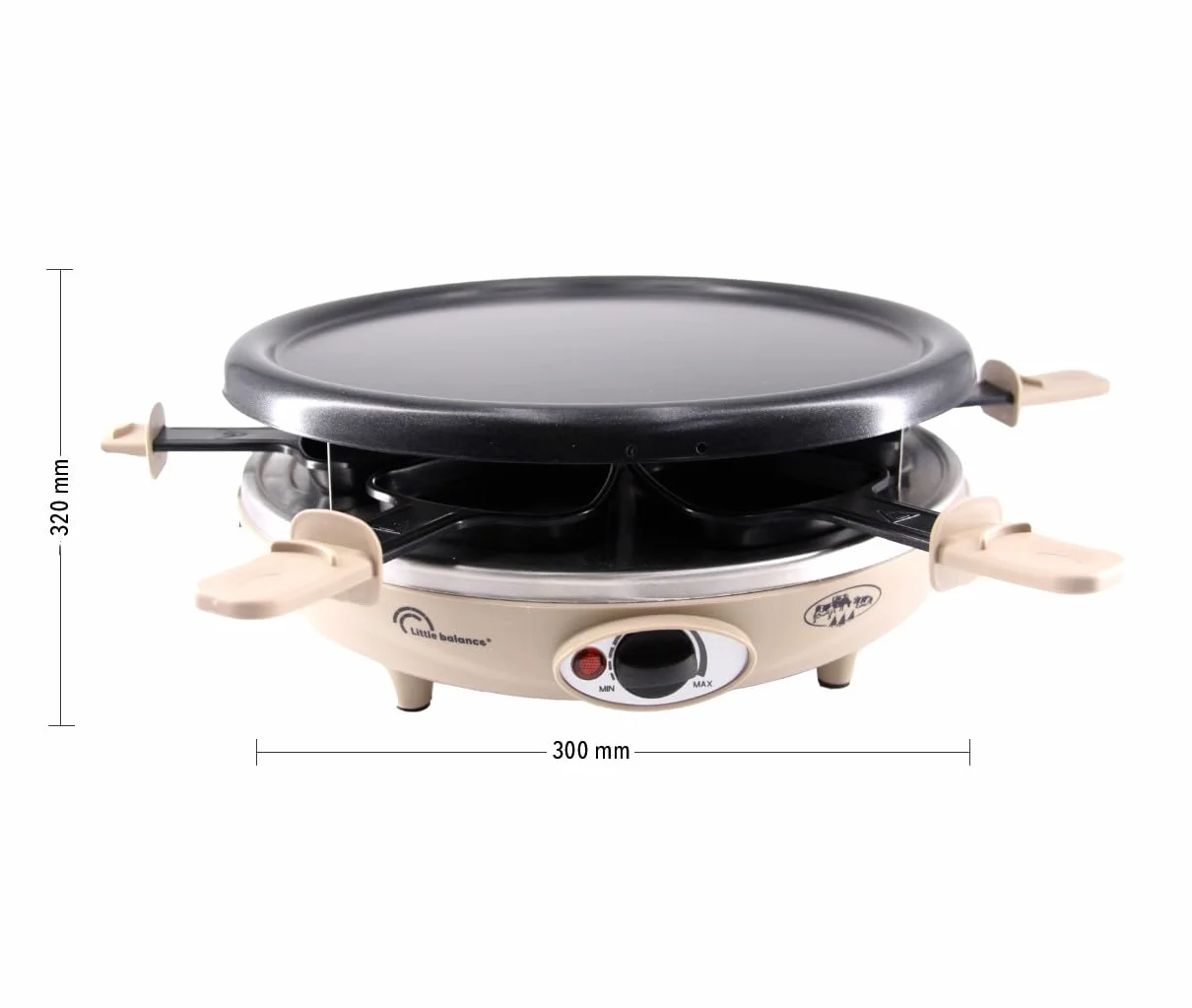 LITTLE BALANCE 8692 Crêpière Grill Happy Cheese Trio 1200 elektryczna raclette 6 szpatułek 6 desek 1200 W
