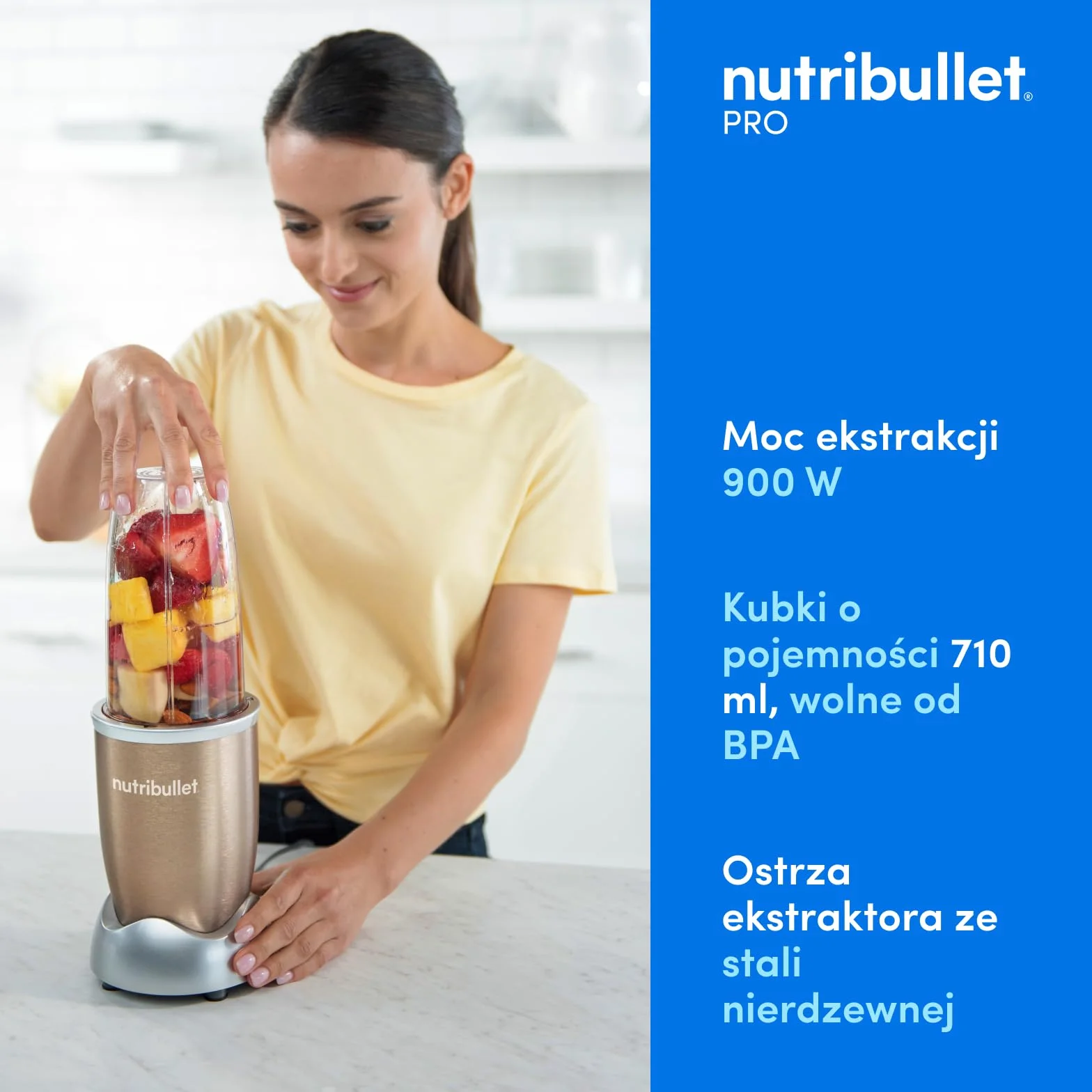 Nutribullet Pro 900, blender elektryczny, rozdrabniacz, blender do smoothie, wielofunkcyjny rozdrabniacz, zlewka 700 ml, NB904CP