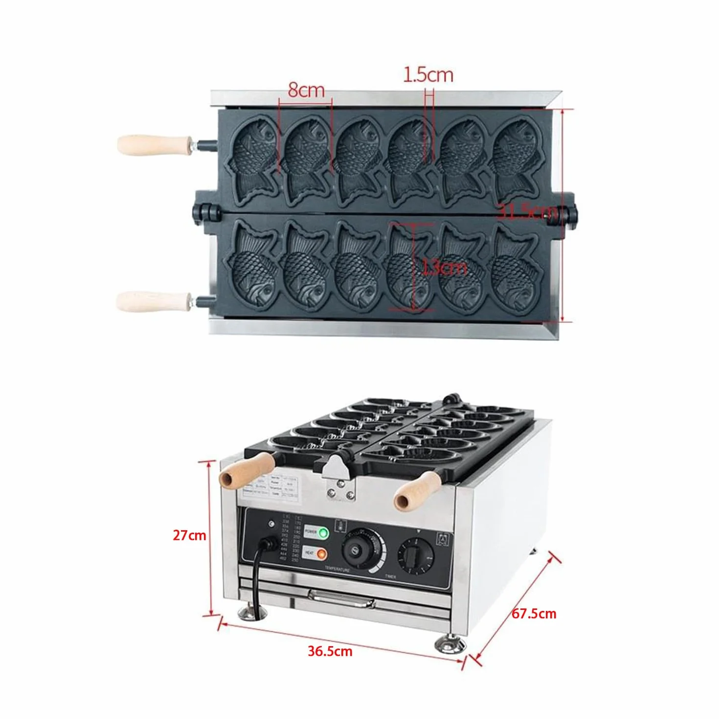 Komercyjna Gofrownica Taiyaki Stal Nierdzewna 3000W