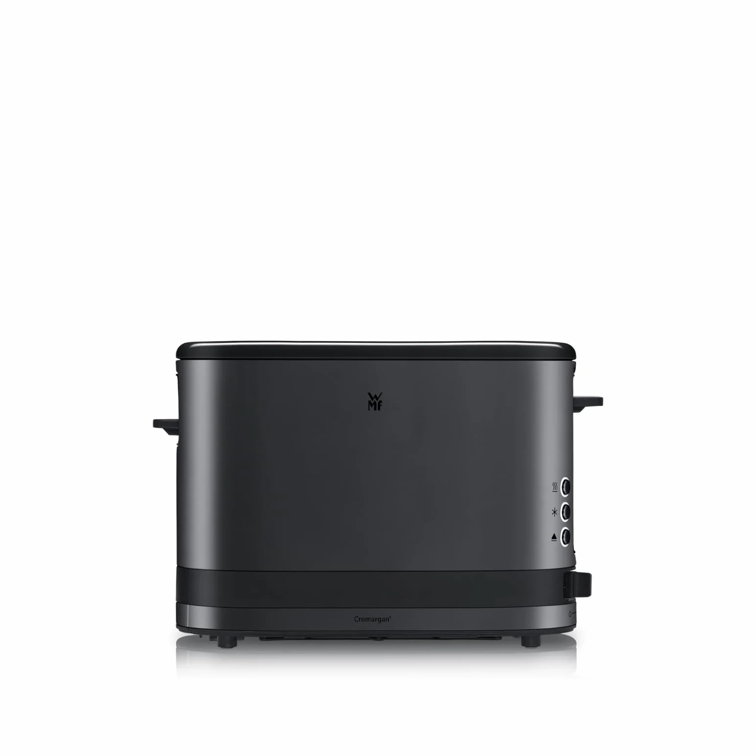 WMF Küchenminis toster 1 kromkowy z nasadką do bułek, na 1 szybę XXL, funkcja rozmrażania, toster z długim szczeliną z 7 poziomami opiekania, 600 W, stal nierdzewna, czarny matowy