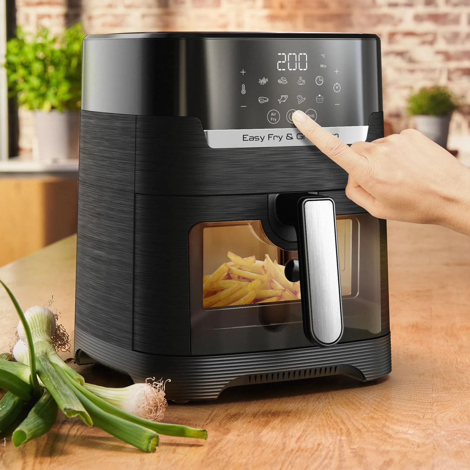 TEFAL EY5068 Easy Fry&Grill Vision Frytkownica beztłuszczowa na gorące powietrze, 4,2 l, grill, technologia Extra Crisp, energooszczędna, ekran dotykowy, 8 programów automatycznych, aplikacja, czarny