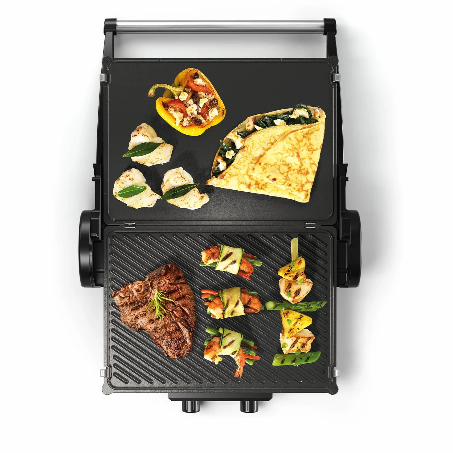 Bosch Grill elektryczny TCG4215, 2000 W, 3 pozycje grillowania, podwójna regulacja temperatury, wyjmowane płyty, łatwe czyszczenie