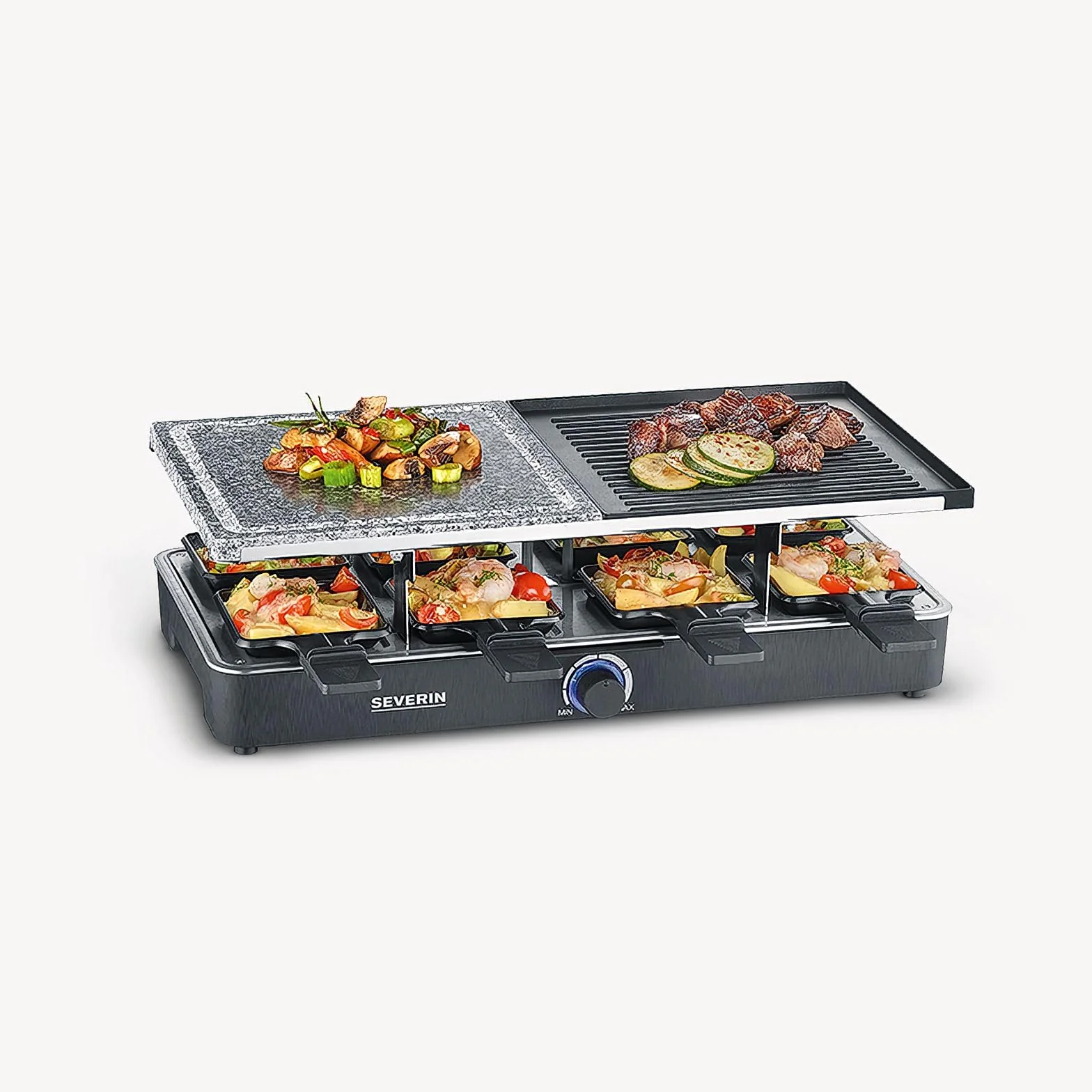 Severin 2371 RG Grill do Raclette z Naturalnym Kamieniem Grillowym, 1300 W, Czarny