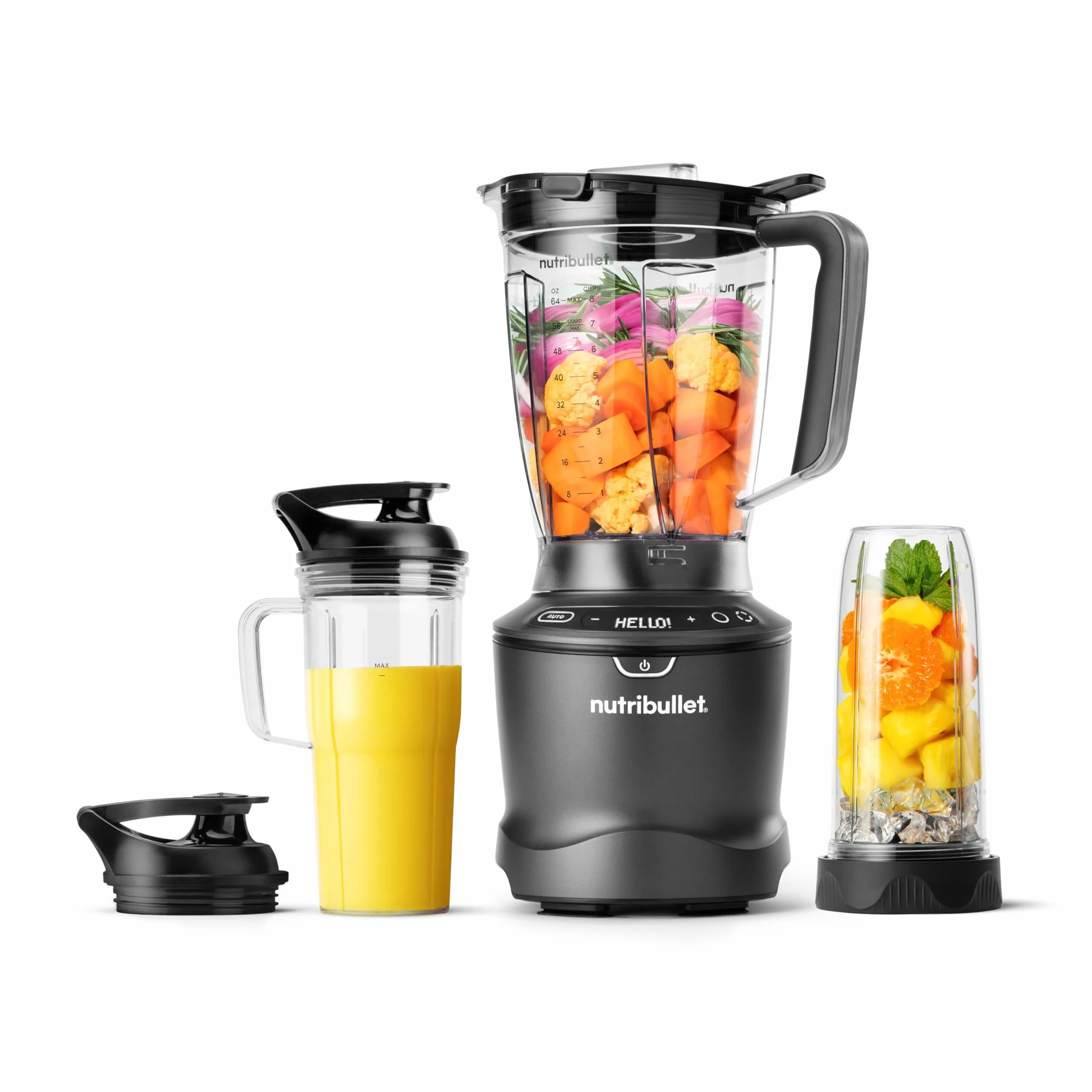 Nutribullet SmartSense Blender Combo NBF550DG z 5 zmiennymi prędkościami, funkcją pulsu, kubek 946 ml i 710 ml z uchwytem, inteligentny cykl automatyczny, pokrywa To-Go, 1500 W, czarny