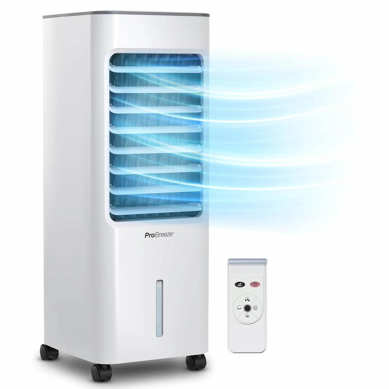 Przenośny klimatyzator Pro Breeze, klimatyzator ewaporacyjny, klimatyzator wodny bez węża, automatyczna oscylacja, nawilżacz, pilot zdalnego sterowania, wyświetlacz LED, 7-godzinny timer