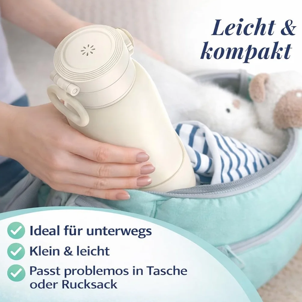 NENO Savia przenośny podgrzewacz do butelek dla niemowląt – przenośny podgrzewacz do butelek dla niemowląt – pojemność 500 ml – podgrzewanie do 55°C – szybkie nagrzewanie i długi czas pracy baterii