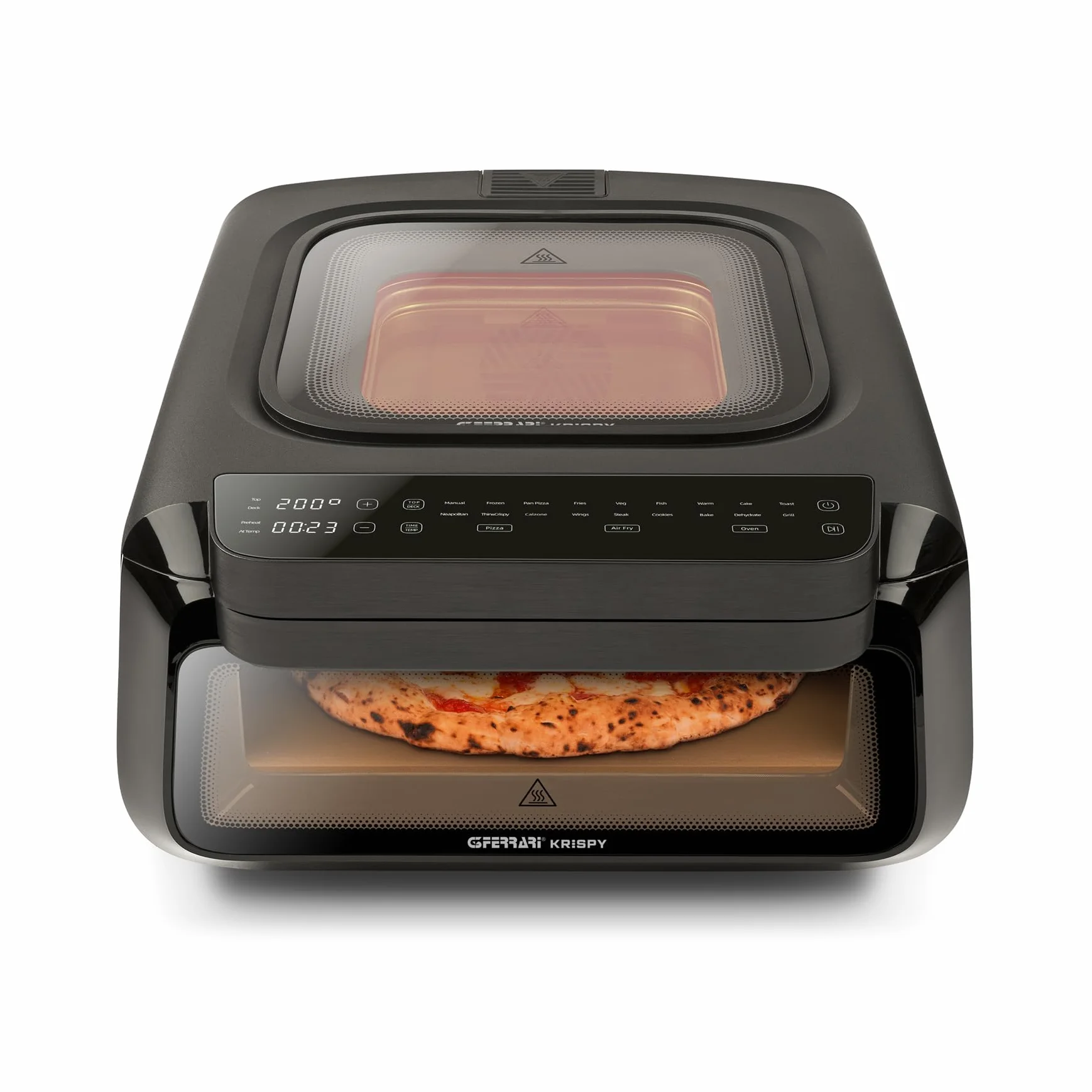 G3 Ferrari Krispy G10225 piec do pizzy i frytkownica beztłuszczowa, wielofunkcyjny, 2100 W, 13 l, technologia HOBLO, wyświetlacz Soft-Touch z 18 programami, do 380°C, akcesoria w zestawie, czarny