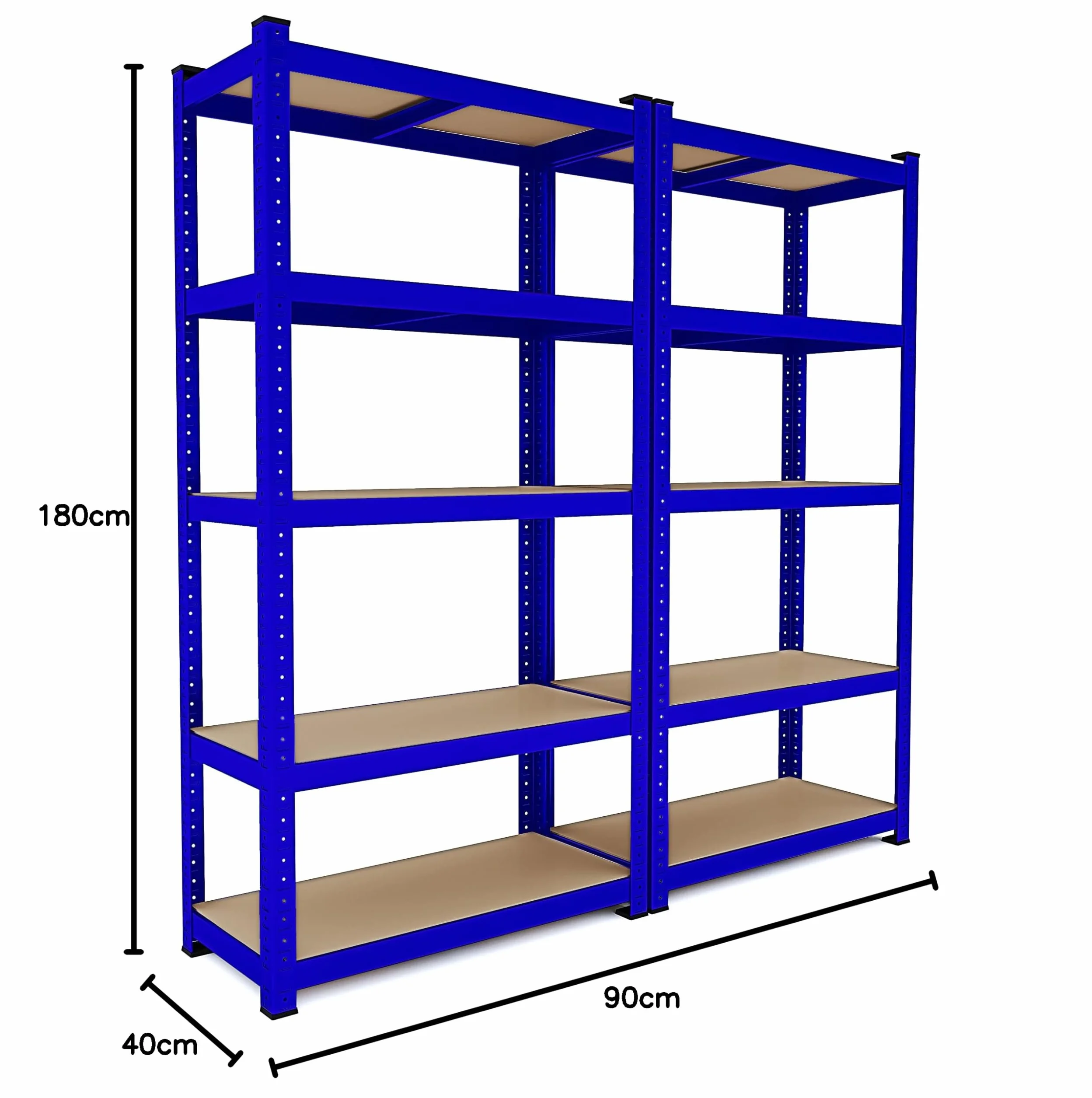 2 Półki Metalowe I MDF Półki o wysokim przepływie do 875 kg Z 5 Regulowanymi Półkami Idealny Do Garażu Warsztat Piwnica Szopa Magazyn Modułowa Projekt 180 x 90 x 40 cm (Niebieski)