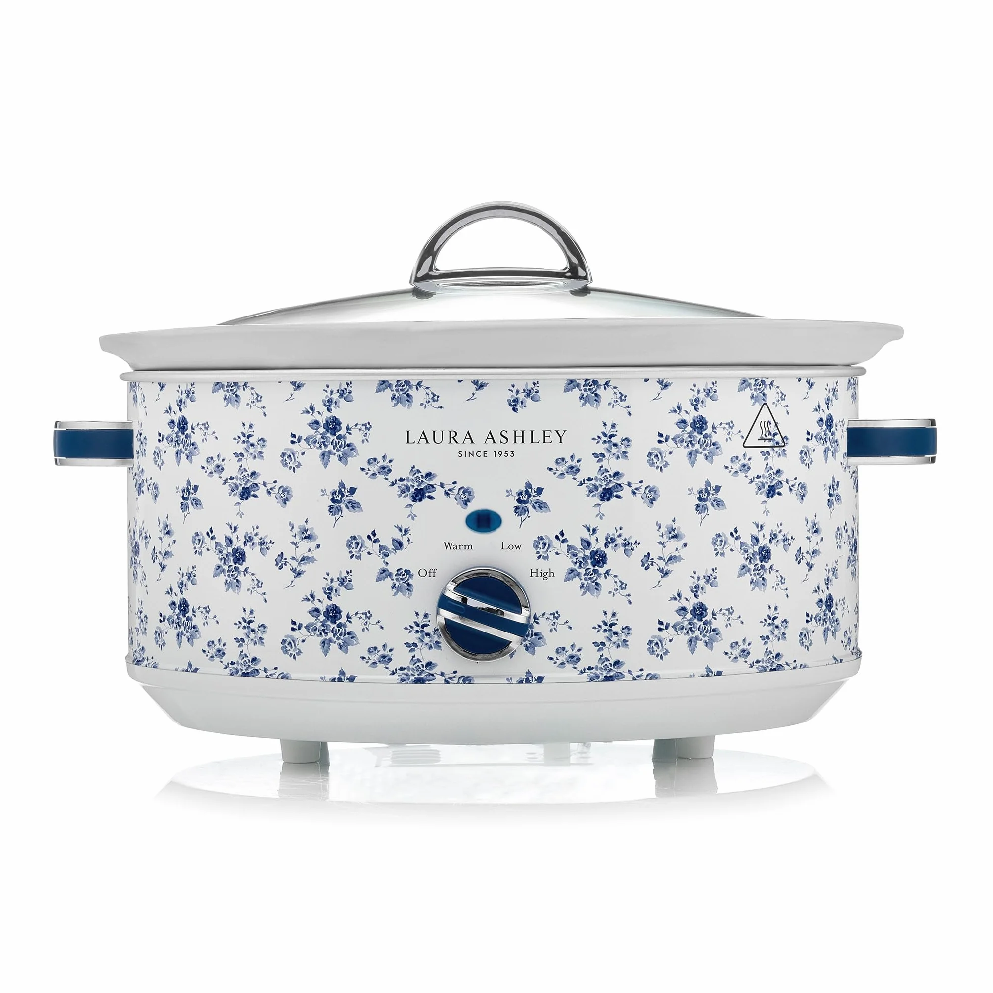 Wolnowar elektryczny Laura Ashley 6,5 Litra z Nadrukiem China Rose firmy VQ - Wolnowar dla 8 do 10 Osób, Energooszczędny, z 3 Ustawieniami Temperatury i Pokrywką ze szkła Hartowanego