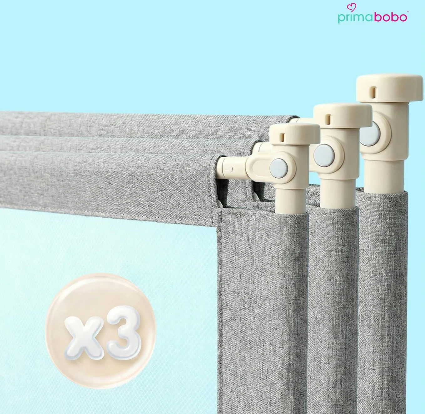 Primabobo Zestaw Barierki do Łóżka Classic Szare – 2x 200 cm + 1x 140 cm, Składane, Bezpieczne, Uniwersalne, Zabezpieczenie dla Dzieci
