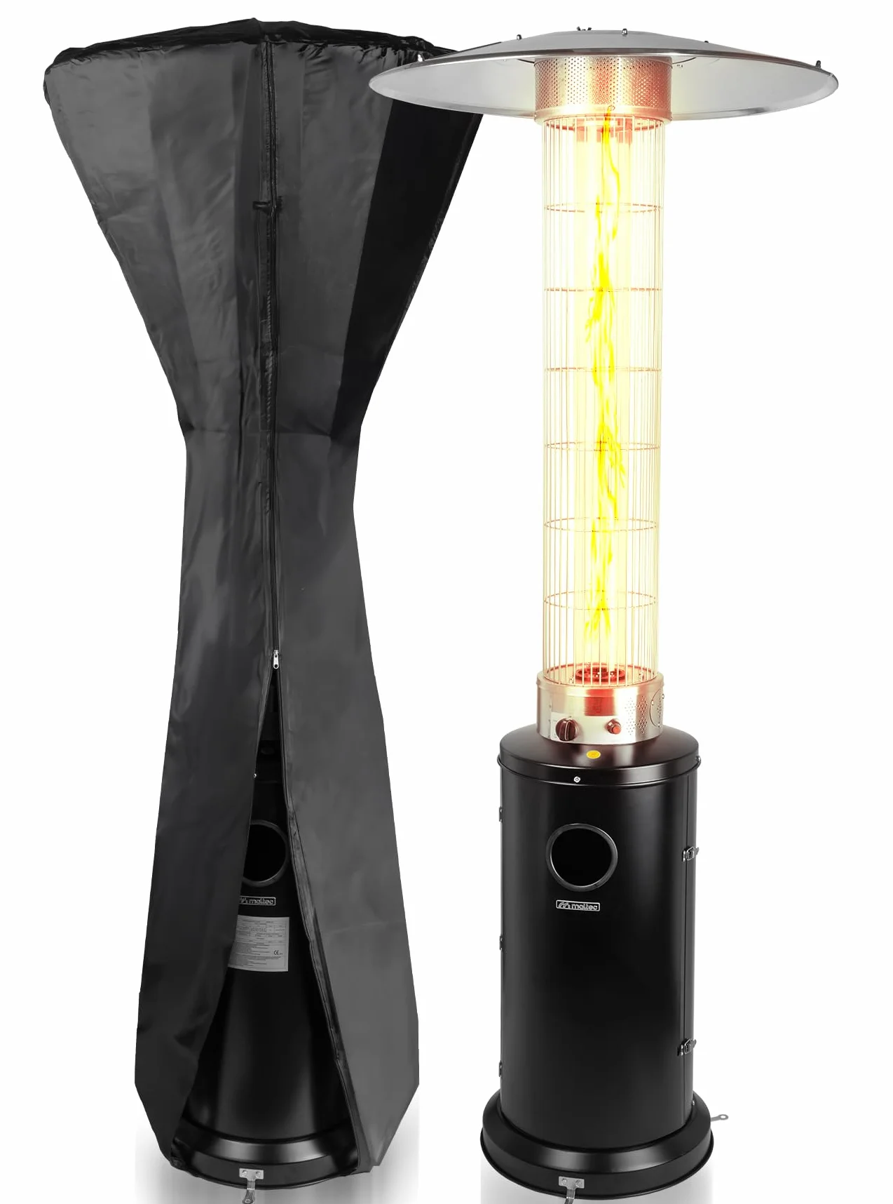 MalTec lampa grzewcza 13kW do 20m² grzejnik tarasowy na gaz stalowa osłona koła wąż