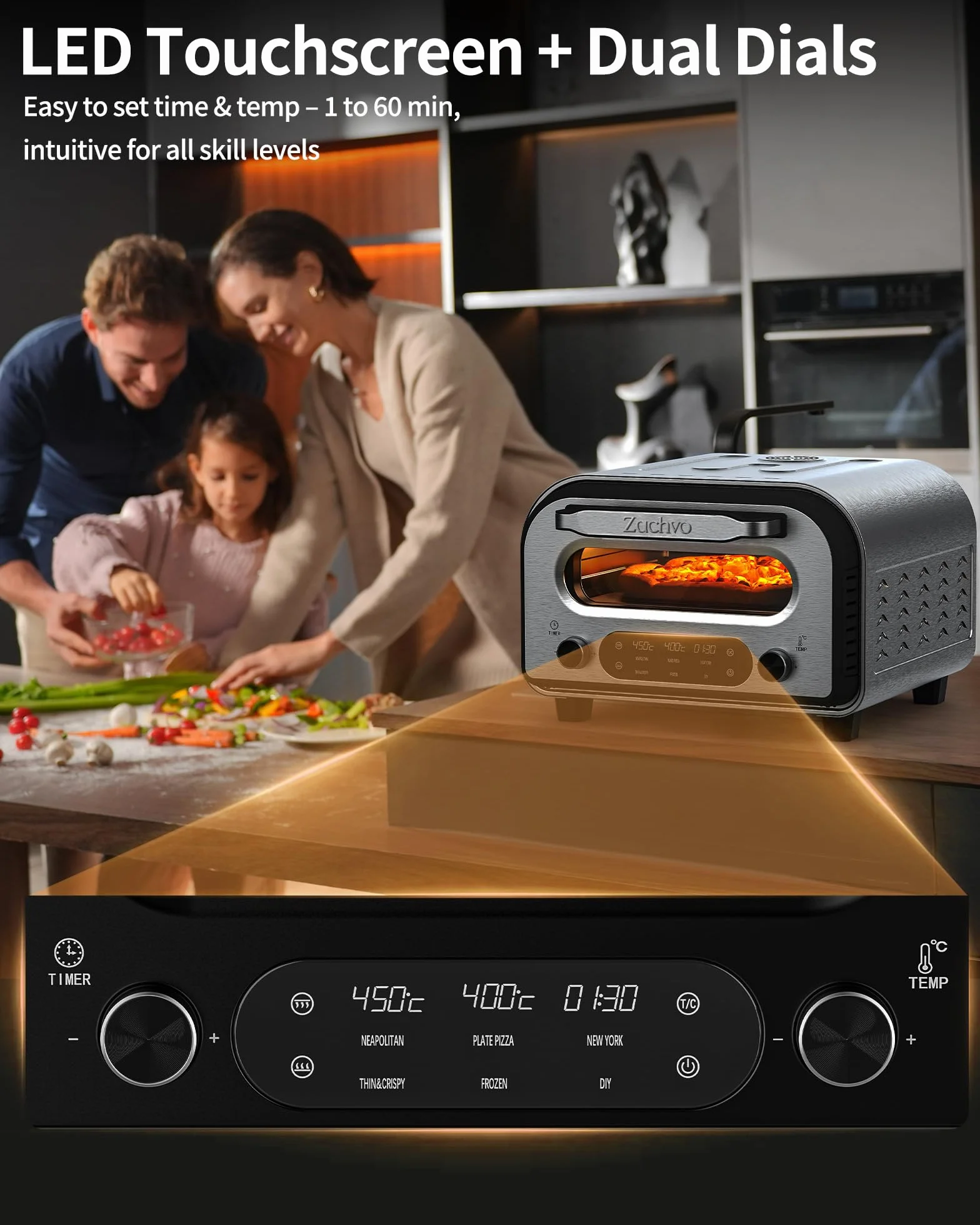 Elektryczny piekarnik do pizzy 450°C stal nierdzewna 32 cm timer 1-60 min