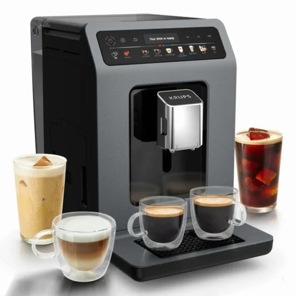 Krups EA898GF0 Evidence Hot & Cold, automatyczny ekspres do kawy ziarna, 18 gorących i zimnych przepisów, espresso, cappuccino One Touch, intuicyjny interfejs, szary