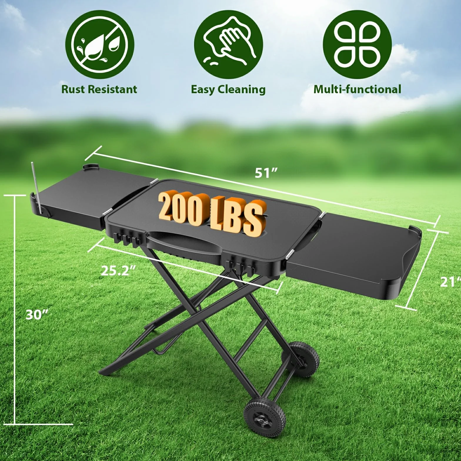 Przenośny zewnętrzny wózek stołowy do grilla Ninja Woodfire Outdoor Grill (seria OG700 OG900), 130 cm duża przestrzeń, składany stół kempingowy do grilla Blackstone Griddle/Onni Pizza, 2 kółka