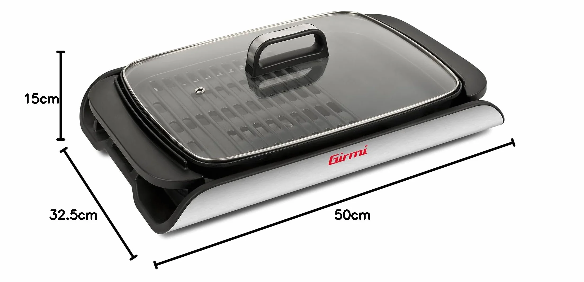 Girmi BQ91 Grill 2000 W, Nieprzywierające Płytki XL 40x30 cm, Podwójne Zastosowanie, Szklana Pokrywka, Regulacja Temperatury, Szary