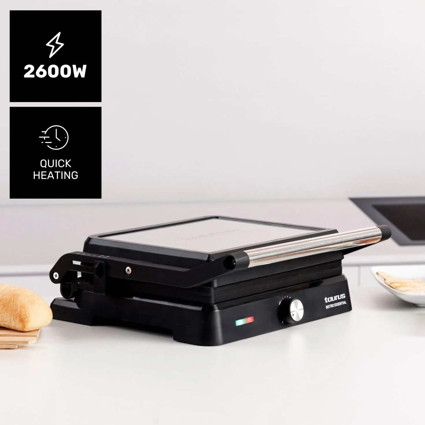 Taurus Grill i żelazko 2 w 1 2600 W Nieprzywierające płyty 29 x 23 cm Regulacja wysokości i przysłony 180°