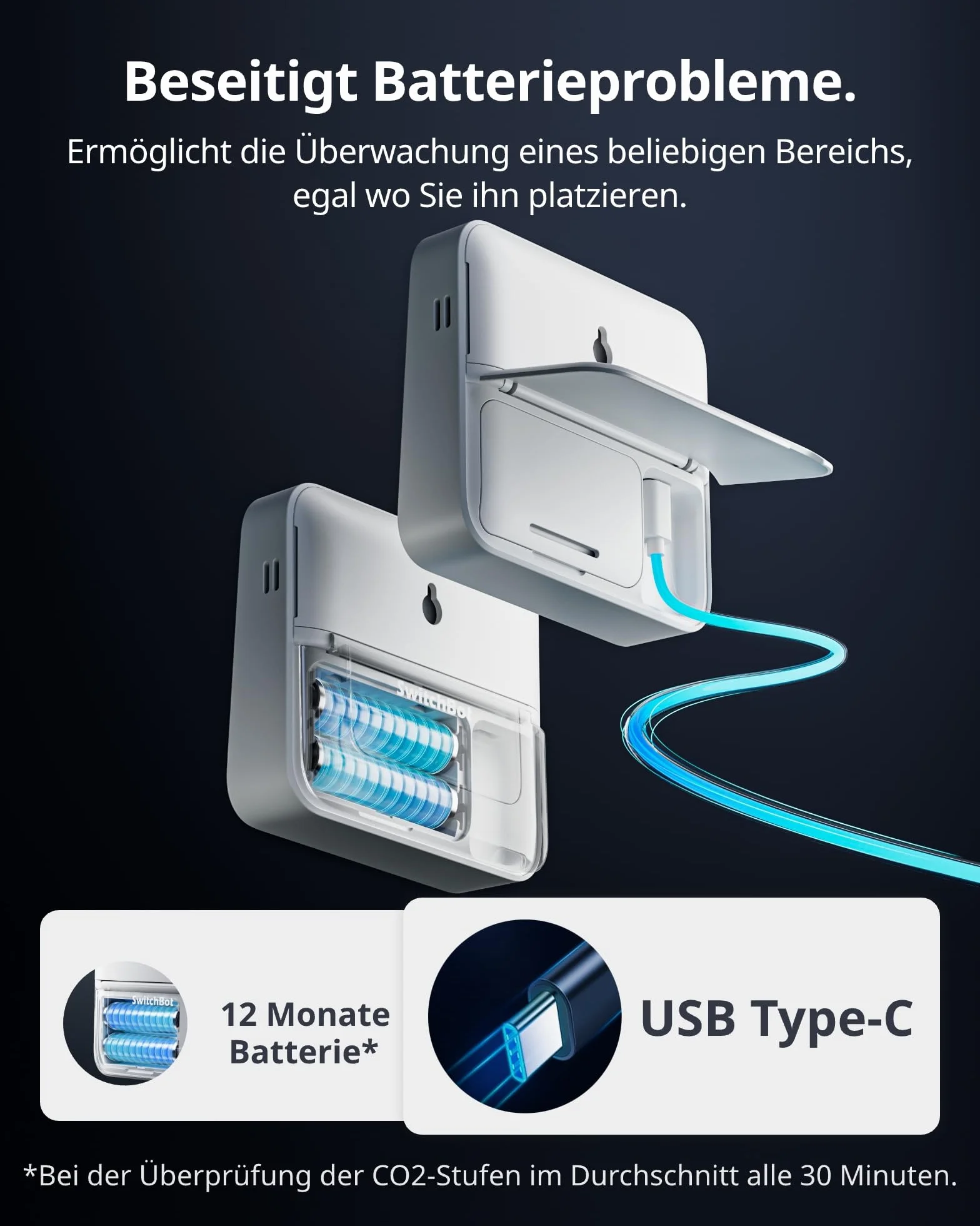 SwitchBot Czujnik CO2 Bluetooth IP65, miernik jakości powietrza z termometrem i higrometrem, alarm CO2, 2 lata przechowywania danych