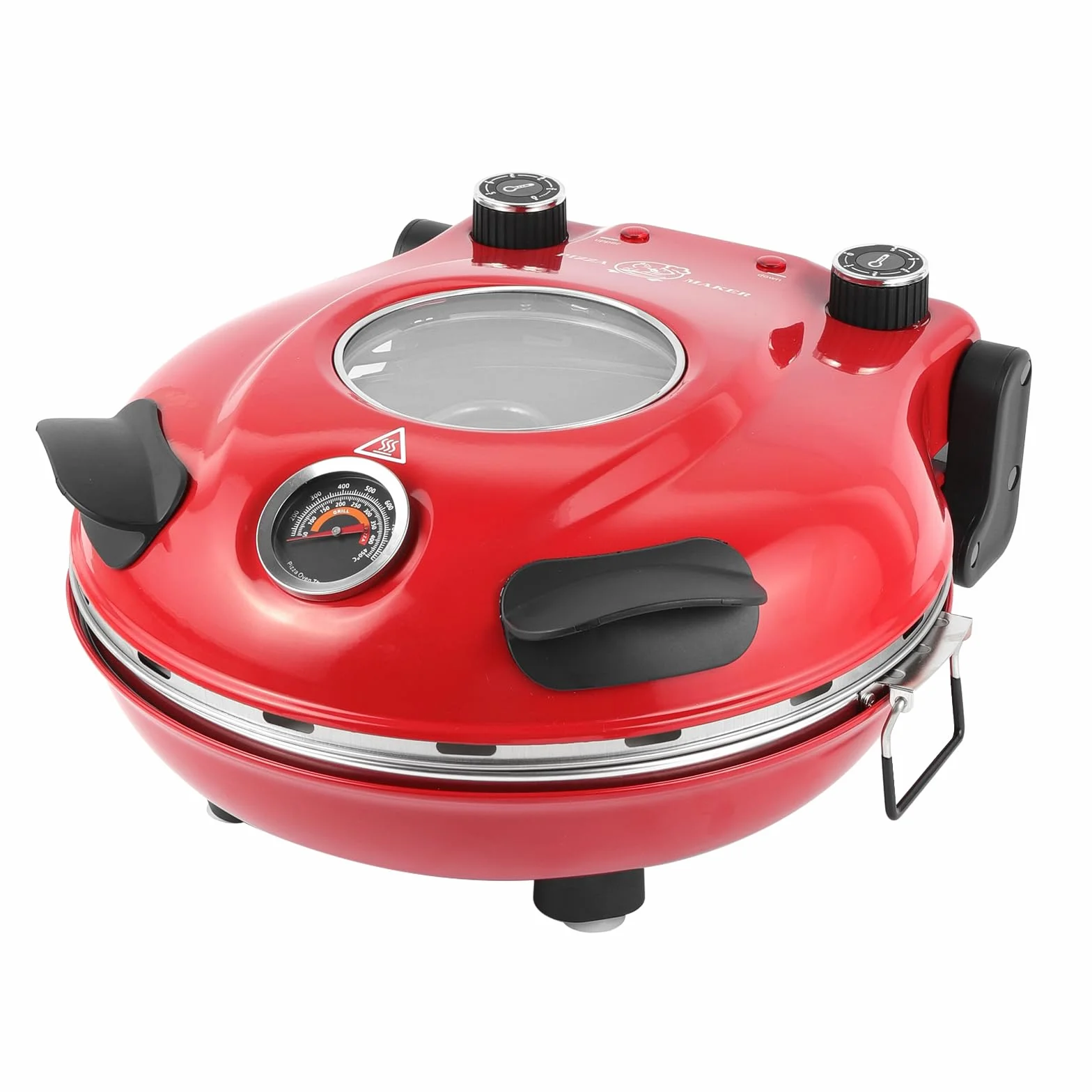 Klaif Elektryczny Piec do Pizzy, Termometr Widoczny & Szklane Okno, Ekspresowa 4-minutowa Piec do Pizzy z Kamieniem Ceramicznym 31cm, 5 Ustawień Temperatury (max 420°C), 1200W, LM-Czerwony