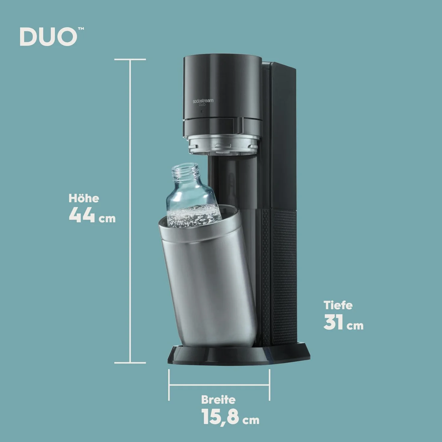 Sodastream Duo Saturator, Czarny/Srebrny, 44 cm