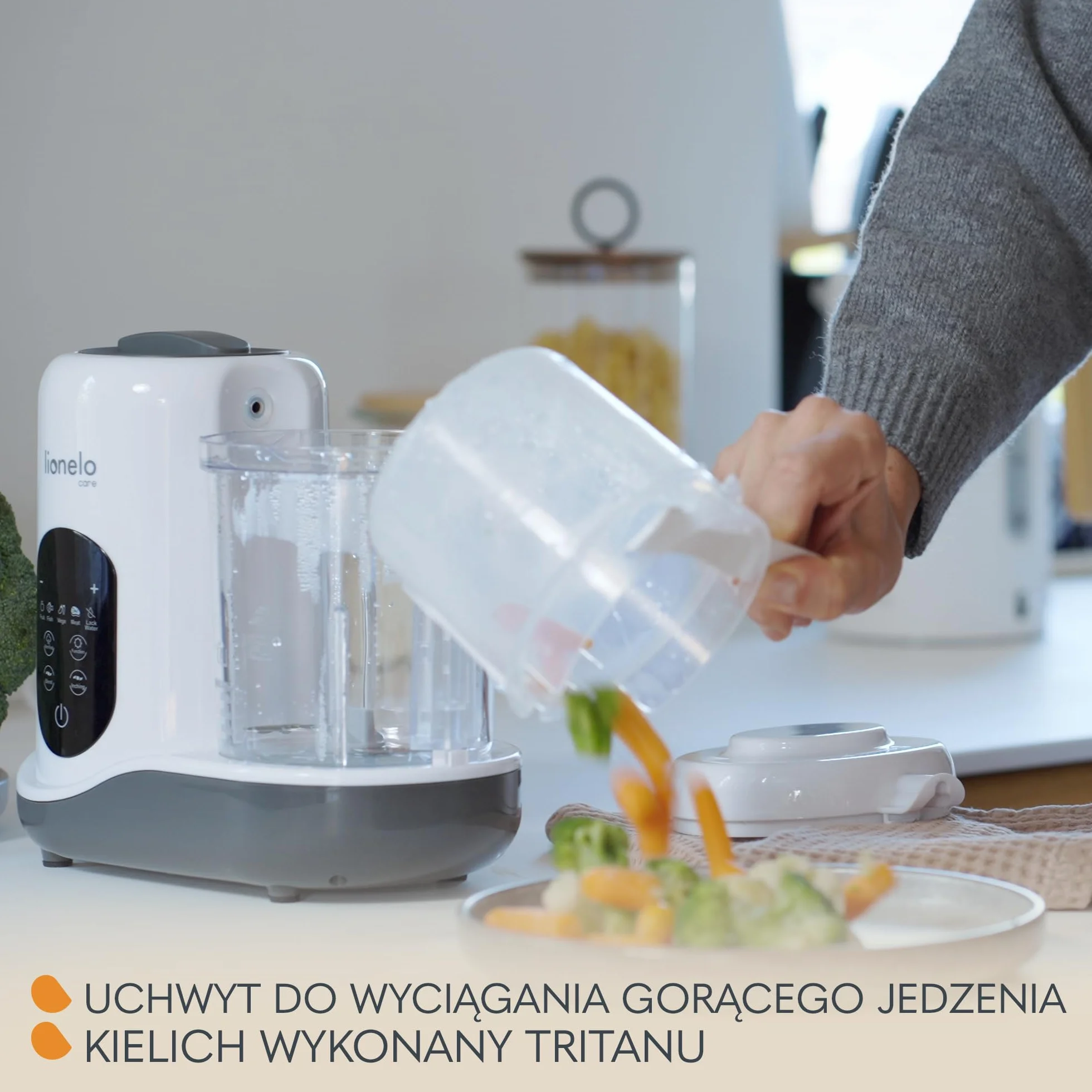 LIONELO BABYMENU Wielofunkcyjny Robot Kuchenny dla Niemowląt 300 4 Programy Gotowanie na Parze Blendowanie Podgrzewanie Rozmrażanie
