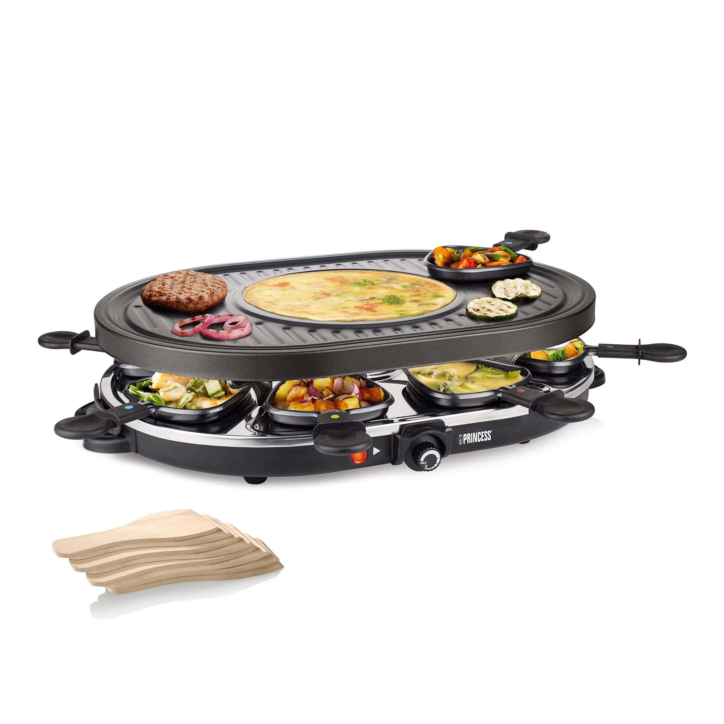 Princess Raclette Grill Owalny 1200 W 42 x 30 cm 8 Patelni Płyta Crépes