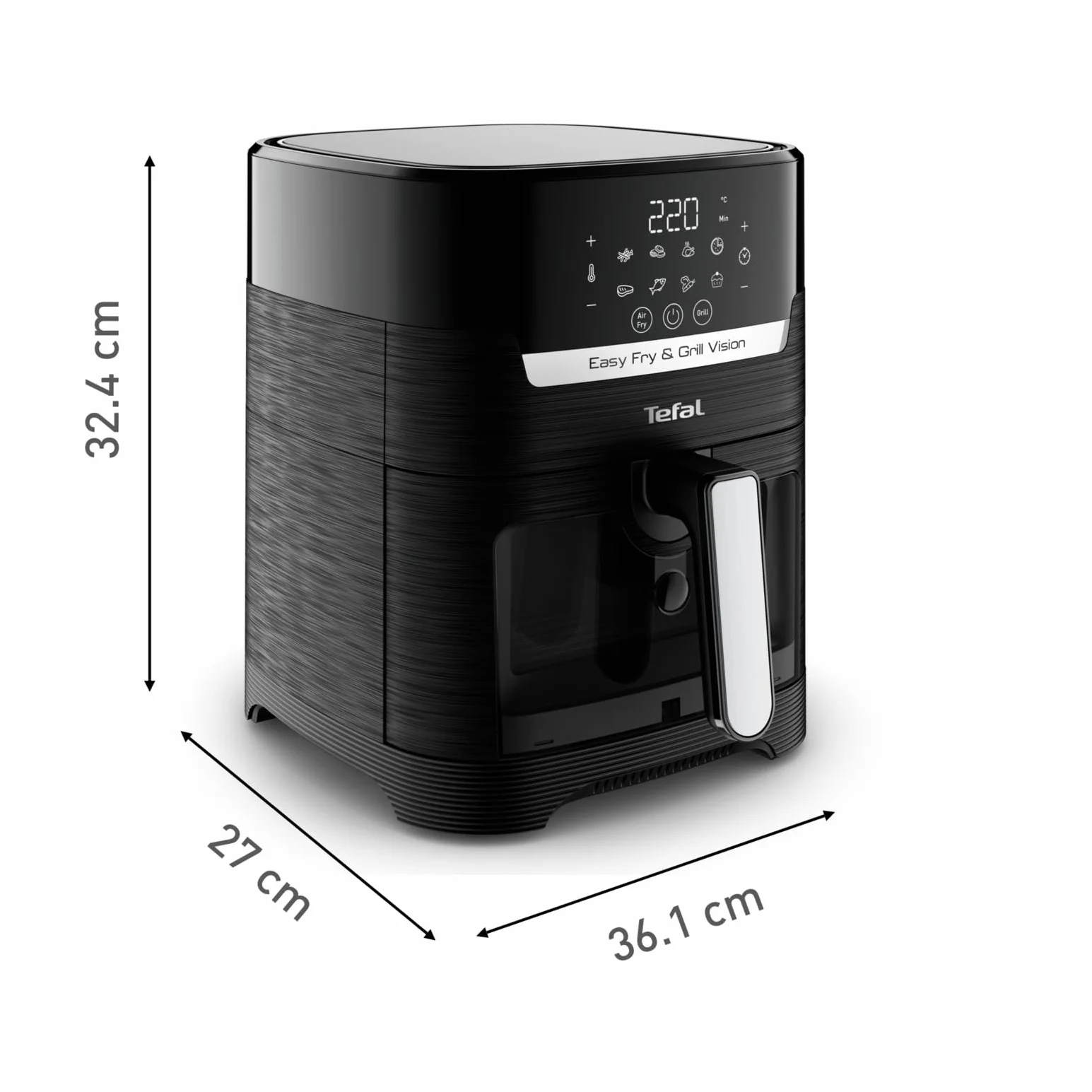 TEFAL EY5068 Easy Fry&Grill Vision Frytkownica beztłuszczowa na gorące powietrze, 4,2 l, grill, technologia Extra Crisp, energooszczędna, ekran dotykowy, 8 programów automatycznych, aplikacja, czarny