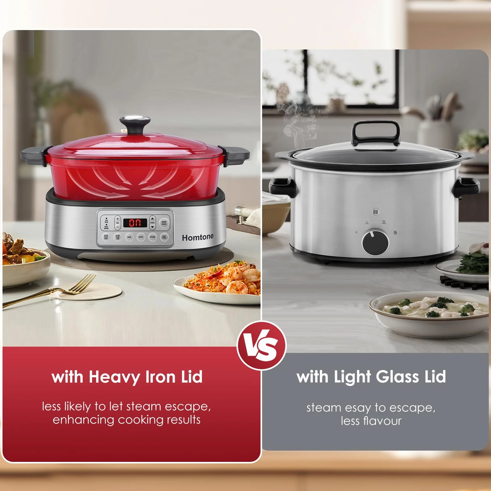 Homtone 6 w 1 Slow Cooker garnek 5,5 l programowalny emaliowany ceramiczny