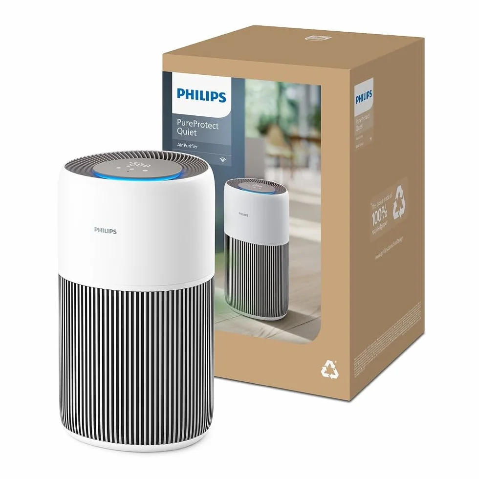 Philips Oczyszczacz powietrza Serie 2200, HEPA NanoProtect + Filtr węglowy, CADR 400m³/h do 104m², Dla alergików, Ultra cichy, Inteligentny i trwały filtr (AC2210/10)