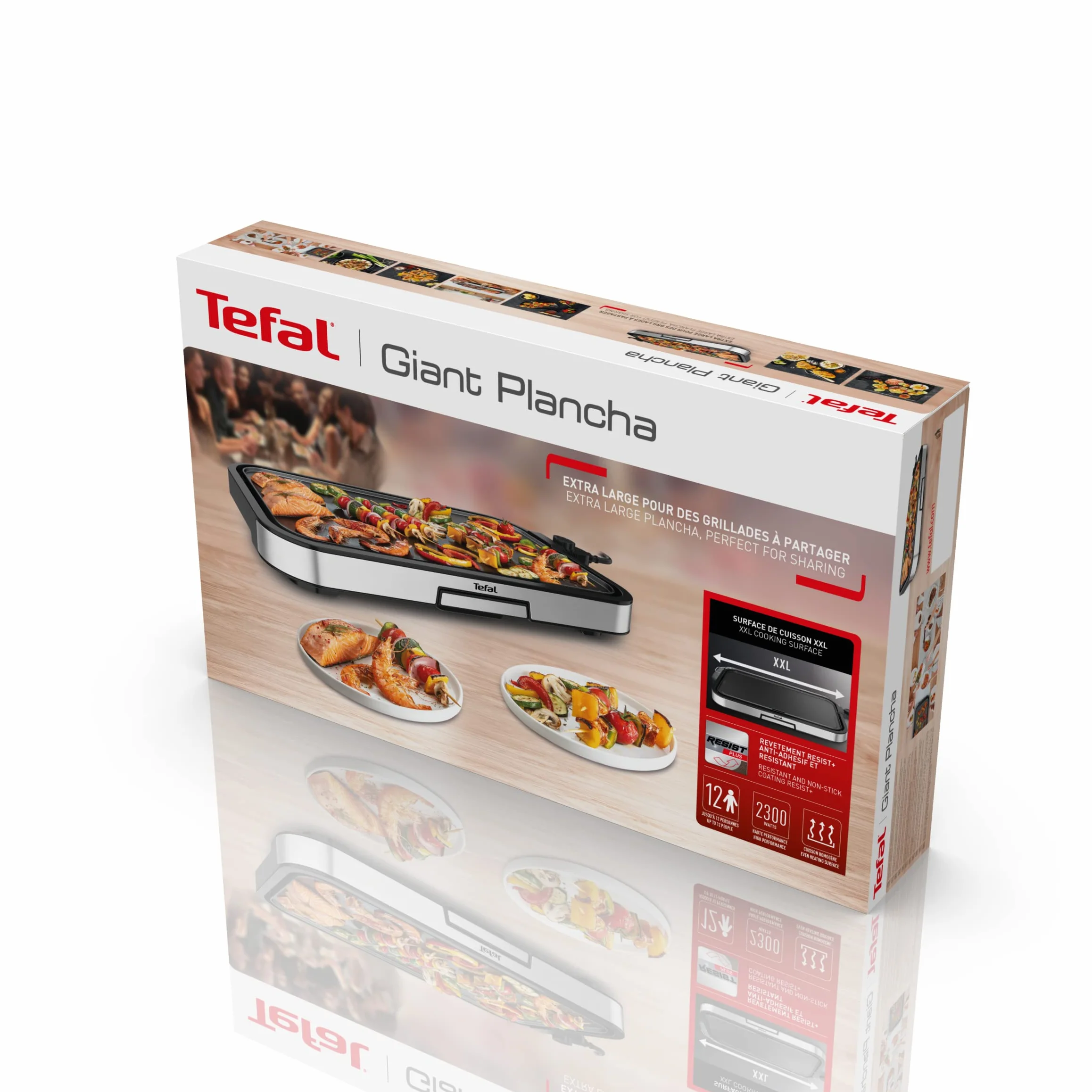 Tefal CB631D Giant Plancha grill dla 12 osób, 2300 W, powierzchnia grillowania XXL, powłoka nieprzywierająca, regulowany termostat