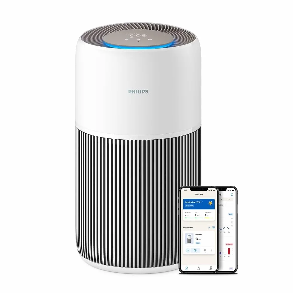 Philips Oczyszczacz powietrza Serie 2200, HEPA NanoProtect + Filtr węglowy, CADR 400m³/h do 104m², Dla alergików, Ultra cichy, Inteligentny i trwały filtr (AC2210/10)
