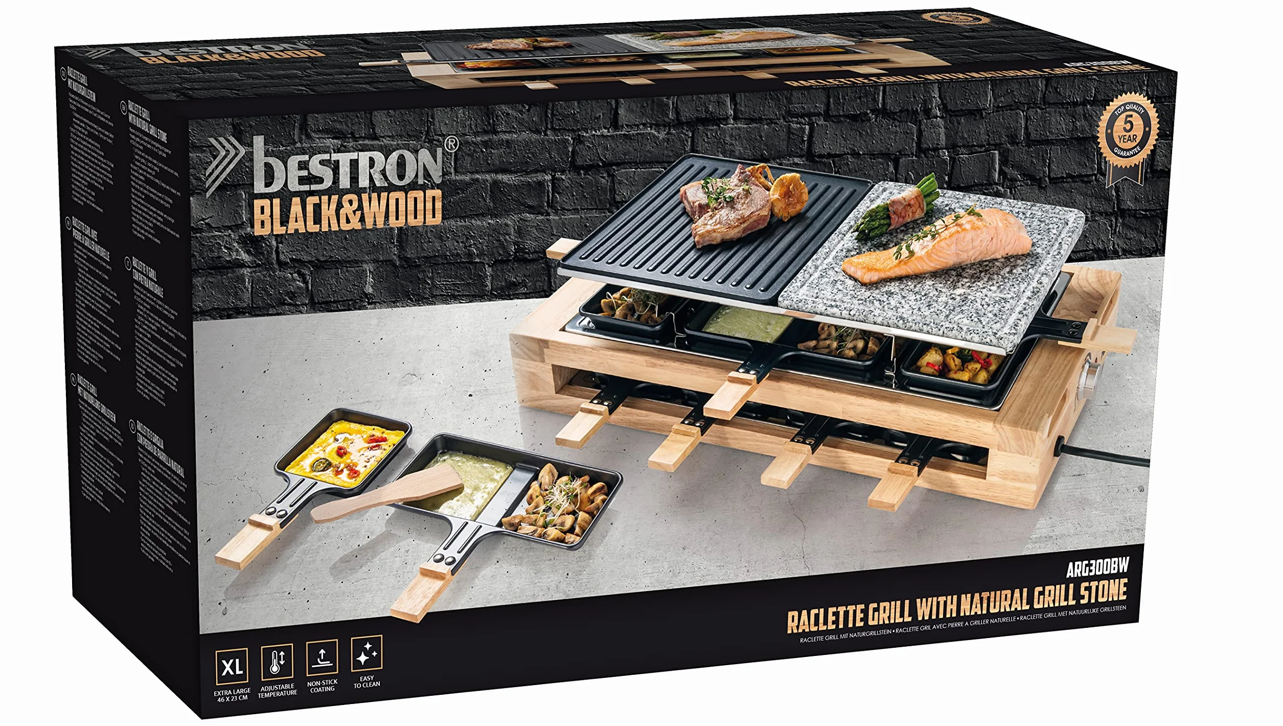 Bestron Grill elektryczny do raclette XL 1500 W z kamieniem naturalnym i powłoką nieprzywierającą
