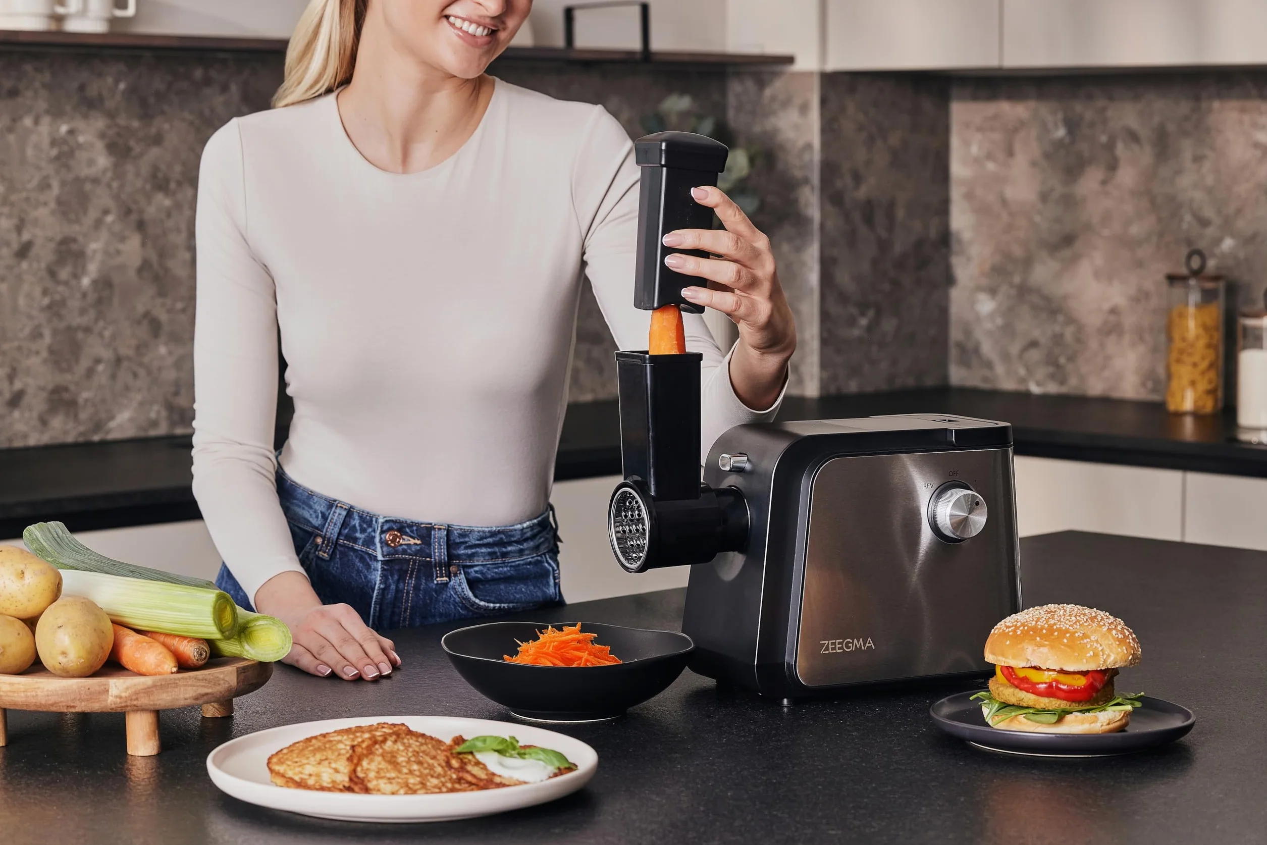 ZEEGMA MOLEN CHEF EASY Elektryczna Maszynka Do Mielenia Mięsa 2100 W 3 Tarcze Ze Stali Nierdzewnej