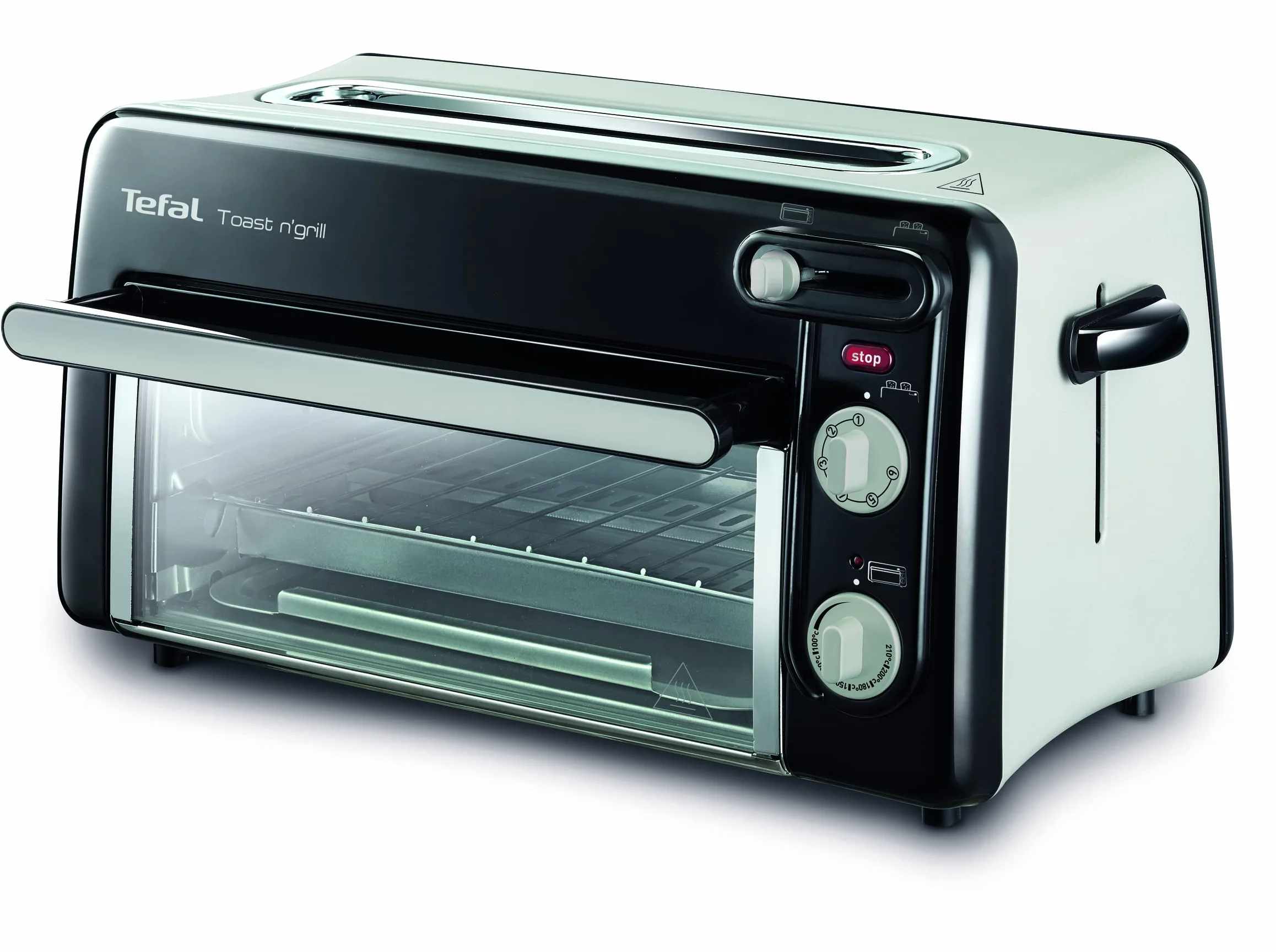 Tefal TL6008 Toast n'Grill Opiekacz do Kanapek z Funkcją Grilla, Metal/Tworzywo Sztuczne, 1300 W, Czarny/Srebrny