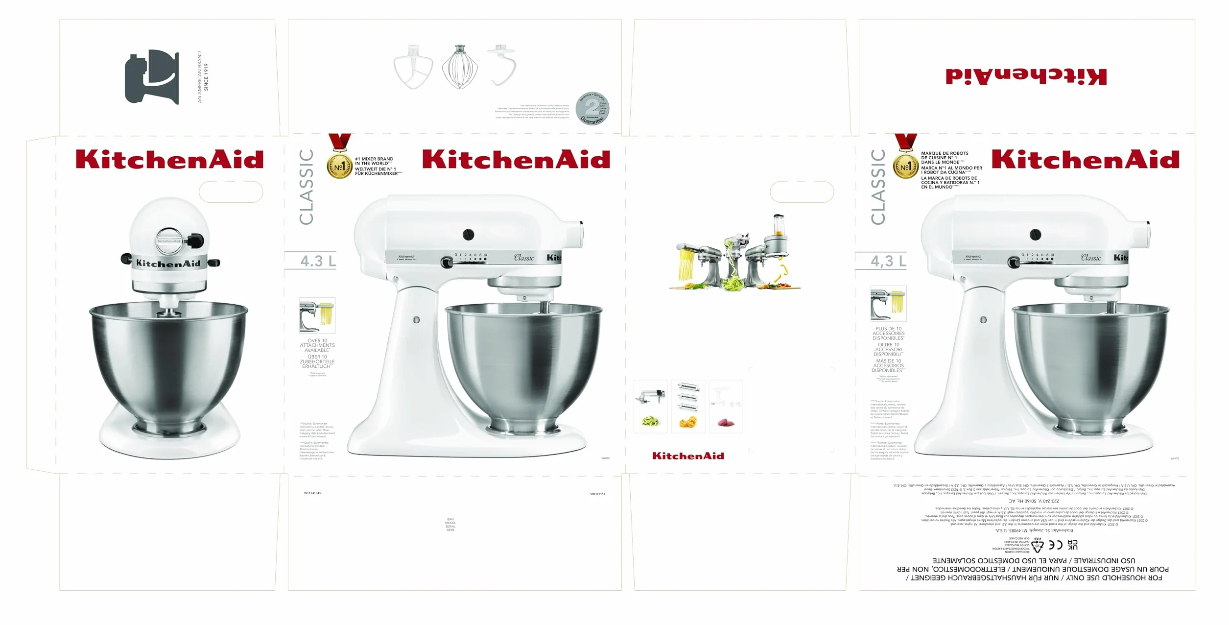 Kitchenaid Classic Robot Kuchenny, Biały/Srebrny, 4.3 l