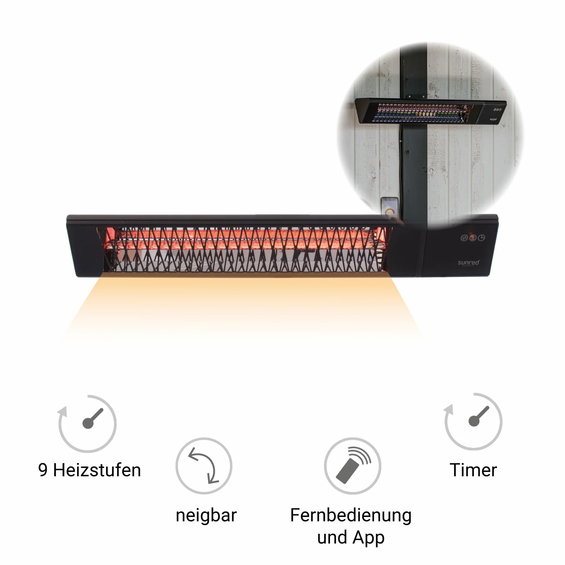 Sunred Grzejnik tarasowy ścienny Royal Diamond Smart Dark, 2500 W