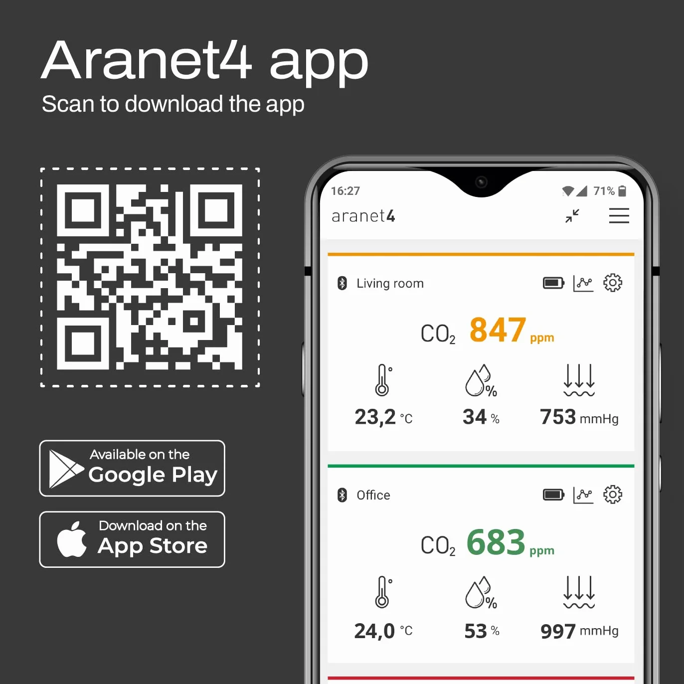 Aranet4 HOME: Wireless Indoor Air Quality Monitor for Home, Office or School [CO2, Temperature, Relative Humidity and more] Portable, Battery Powered, E-Ink Screen, App for Configuration