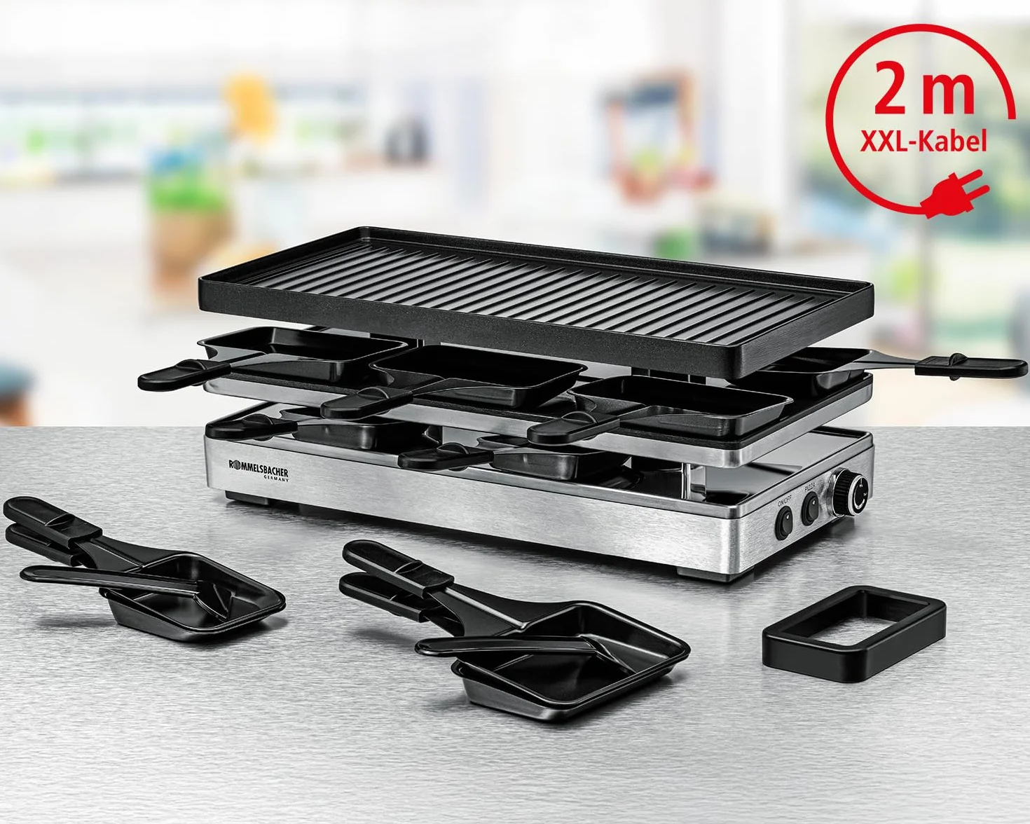 ROMMELSBACHER Pizza Raclette RCP 1800, płyta dwustronna, ceramiczna powłoka nieprzywierająca, kabel 2 m