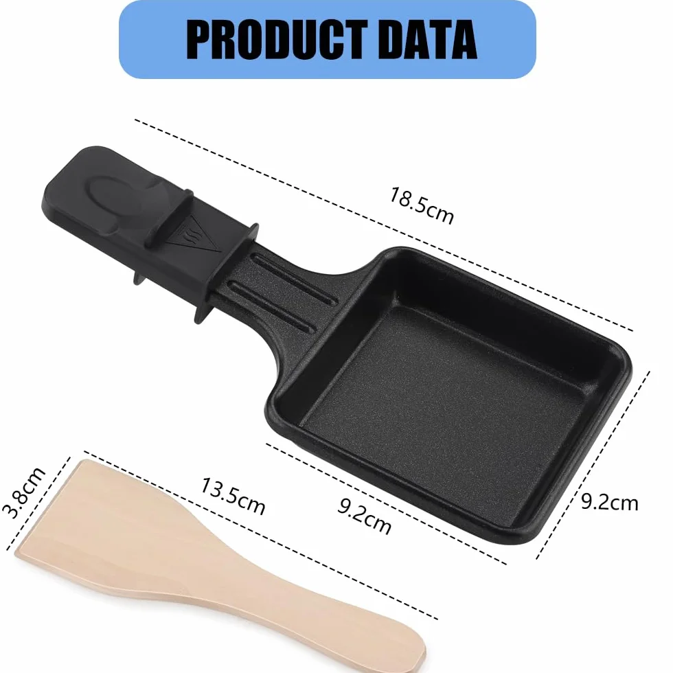 4 mini patelnie do Raclette, nieprzywierające patelnie grillowe z 4 uniwersalnymi drewnianymi łopatkami do grilla, do gotowania sera i jajek