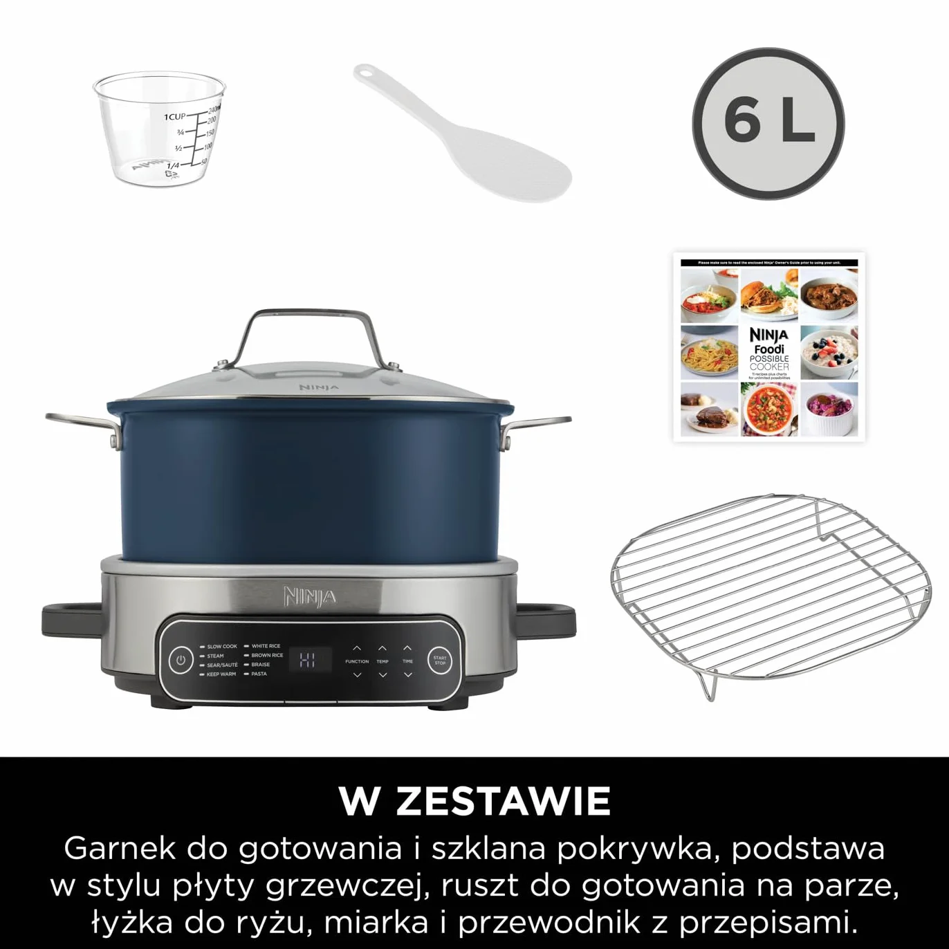 Ninja Foodi PossibleCooker, wolnowar i ryżowar 6 l, 8 w 1, uniwersalne funkcje, granatowy, MC1101EU