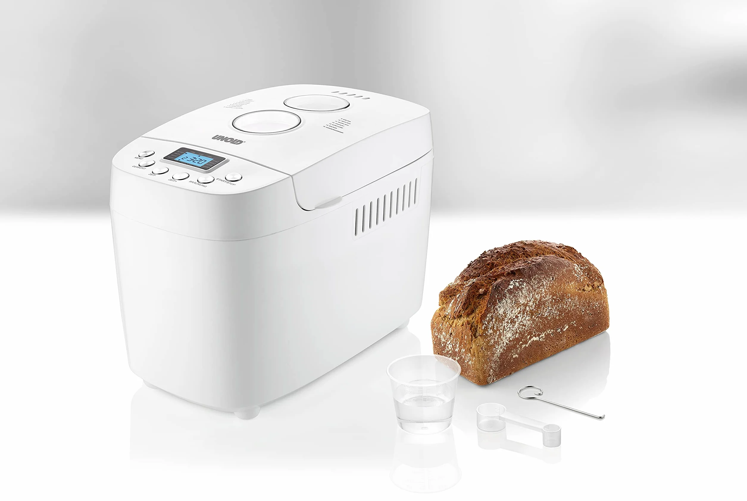UNOLD 68520 BACKMEISTER Big White do 1500 g chleba, z 15 programami do bezglutenowego chleba, funkcja timera, funkcja utrzymania towaru, wyświetlacz LCD, biały