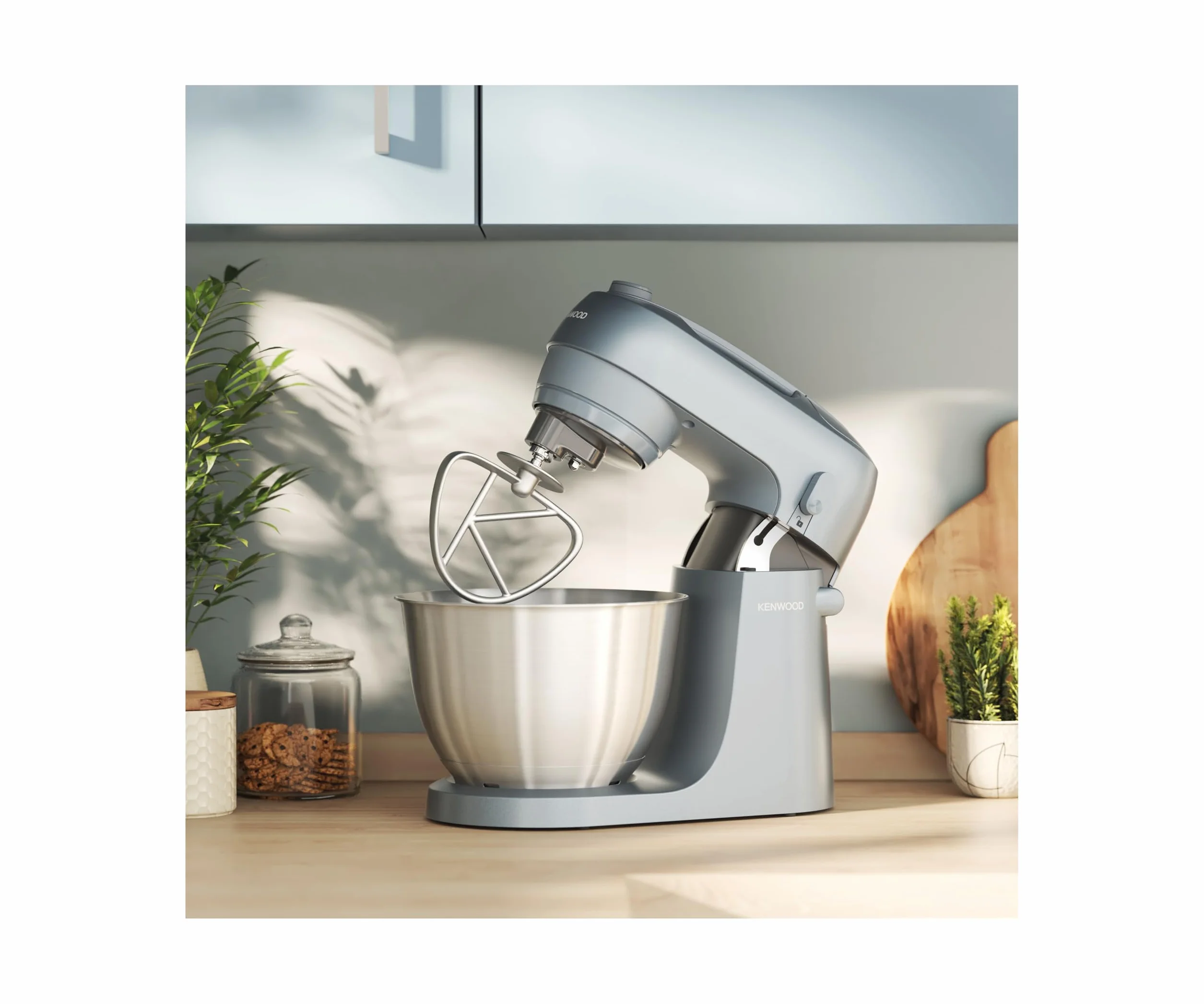 Kenwood Go KZM35.000GY Planetarna konstrukcja oszczędzająca miejsce, kompaktowa maszyna do ugniatania z miską 4 l, 3 narzędzia mieszające, 6 prędkości, tylko 30 cm wysokości, z uchwytem, moc 800 W,