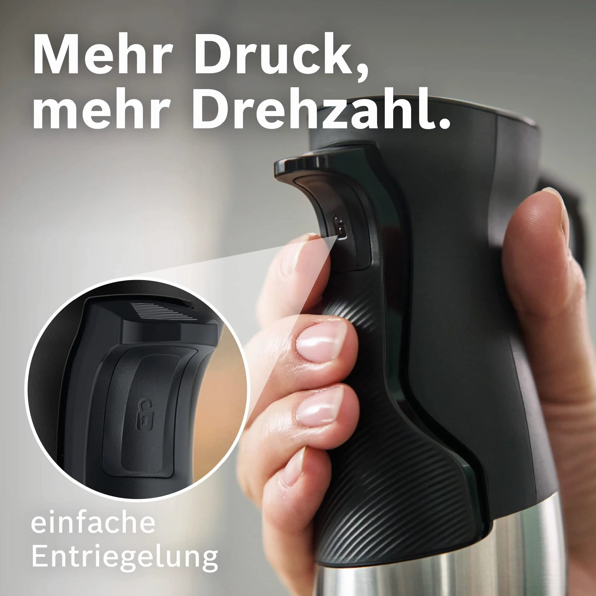 Bosch Blender Ręczny ErgoMaster Serie 6 MSM6M673, 1000 W, 4 Ostrza ze Stali Nierdzewnej, Wygodne sterowanie, Rozdrabniacz, Końcówka do Puree, Trzepaczka, Czarny/Srebrny