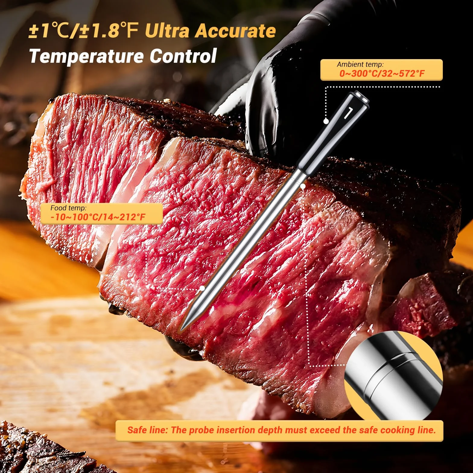 Inkbird INT-14-BW bezprzewodowy termometr do mięsa, inteligentny termometr do grilla, WiFi 2,4 G, sygnał Bluetooth 5.4, 91 m, termometr do piekarnika, grilla, wędzarni, piekarnika